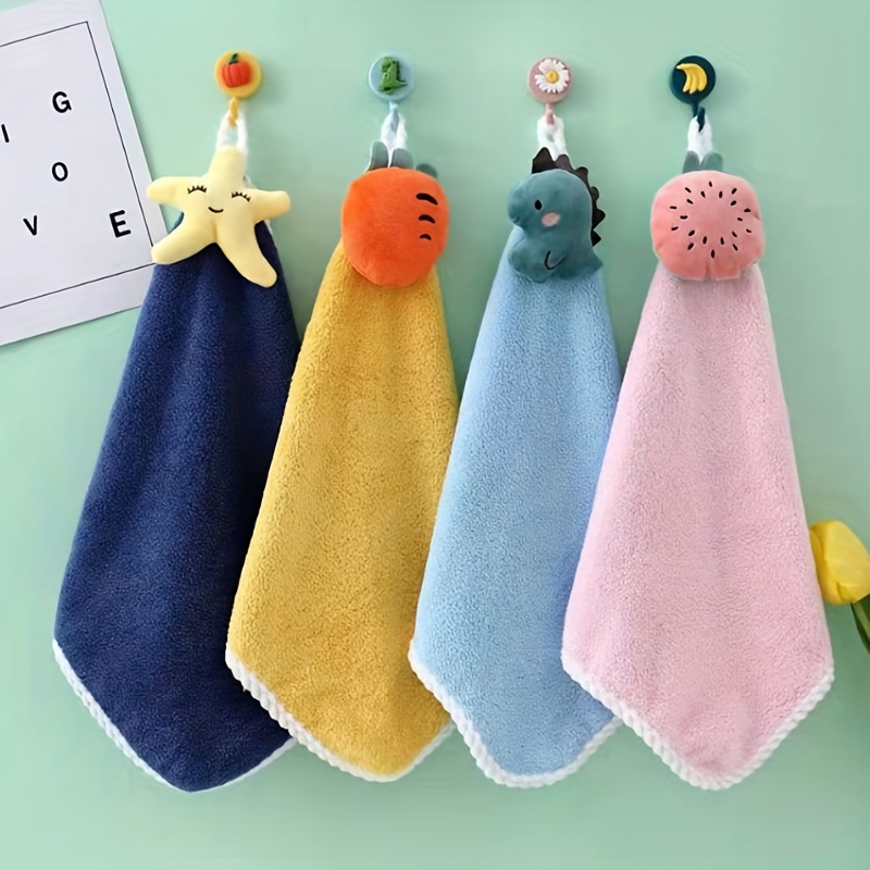Cute Hand Towels, Bathroom Towels with Hanging Loop, Children Hand Towel  Animals, Microfiber Coral Fleece Absorbent Hand Towel for Kitchen