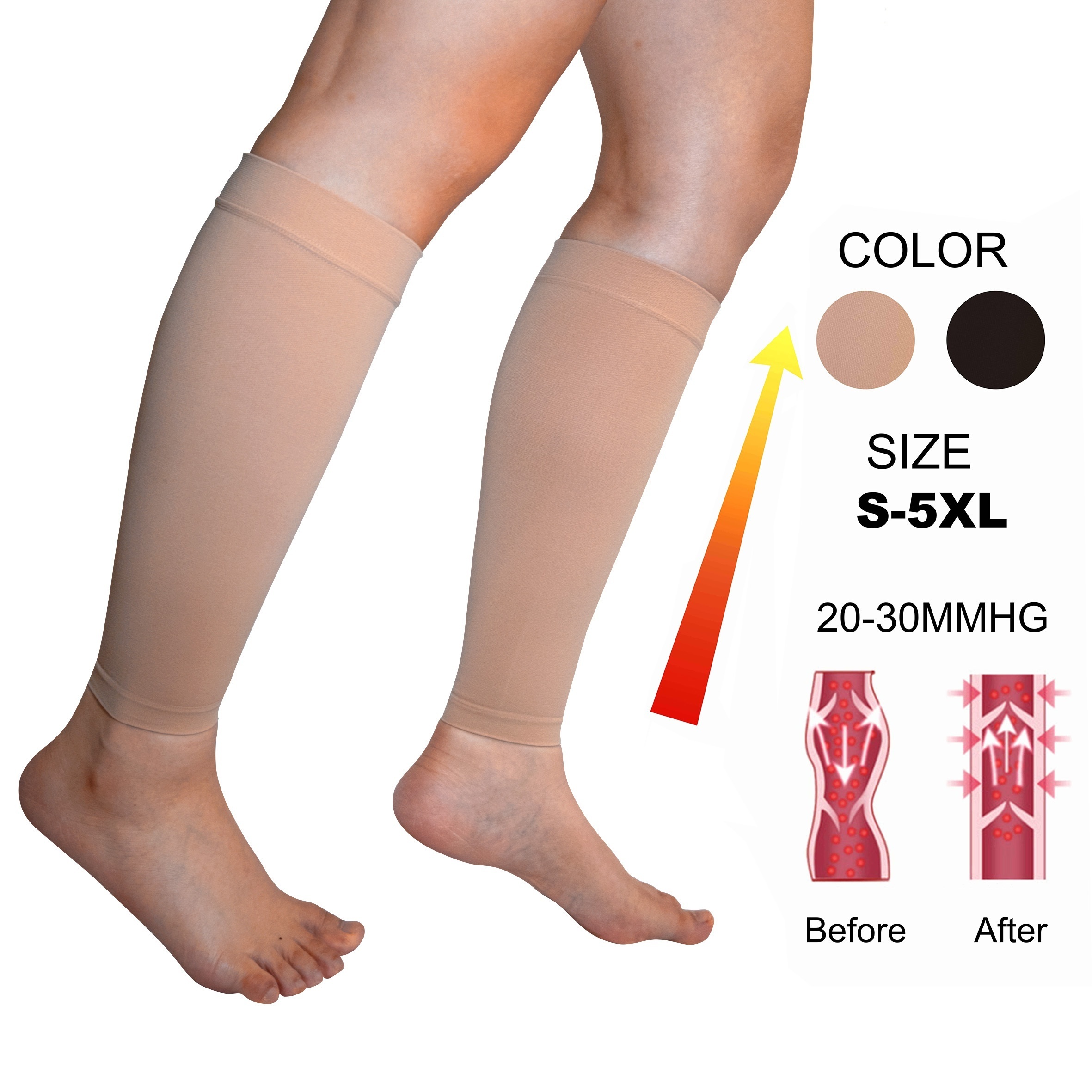 Medias de compresión de 20-30 mmHg para hombres y mujeres, longitud alta  hasta la rodilla, punta cerrada, color negro, talla L (6 pares)