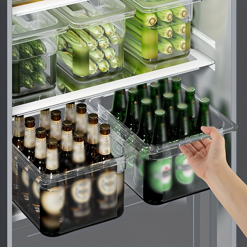 4pcs Refrigerator Storage Box Stackable Sealed Food Container
