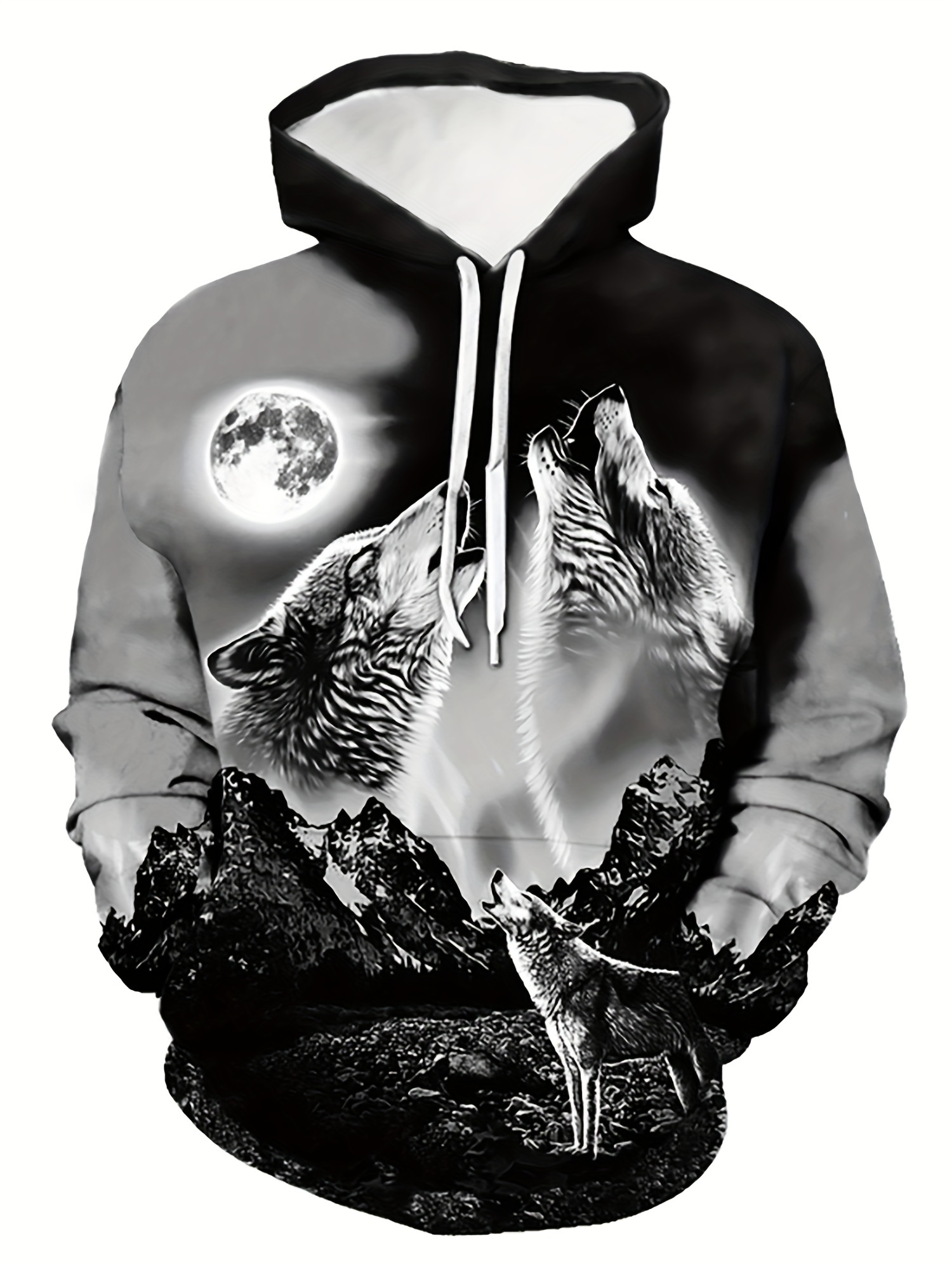 Trippy wolf print pullover clearance hoodie