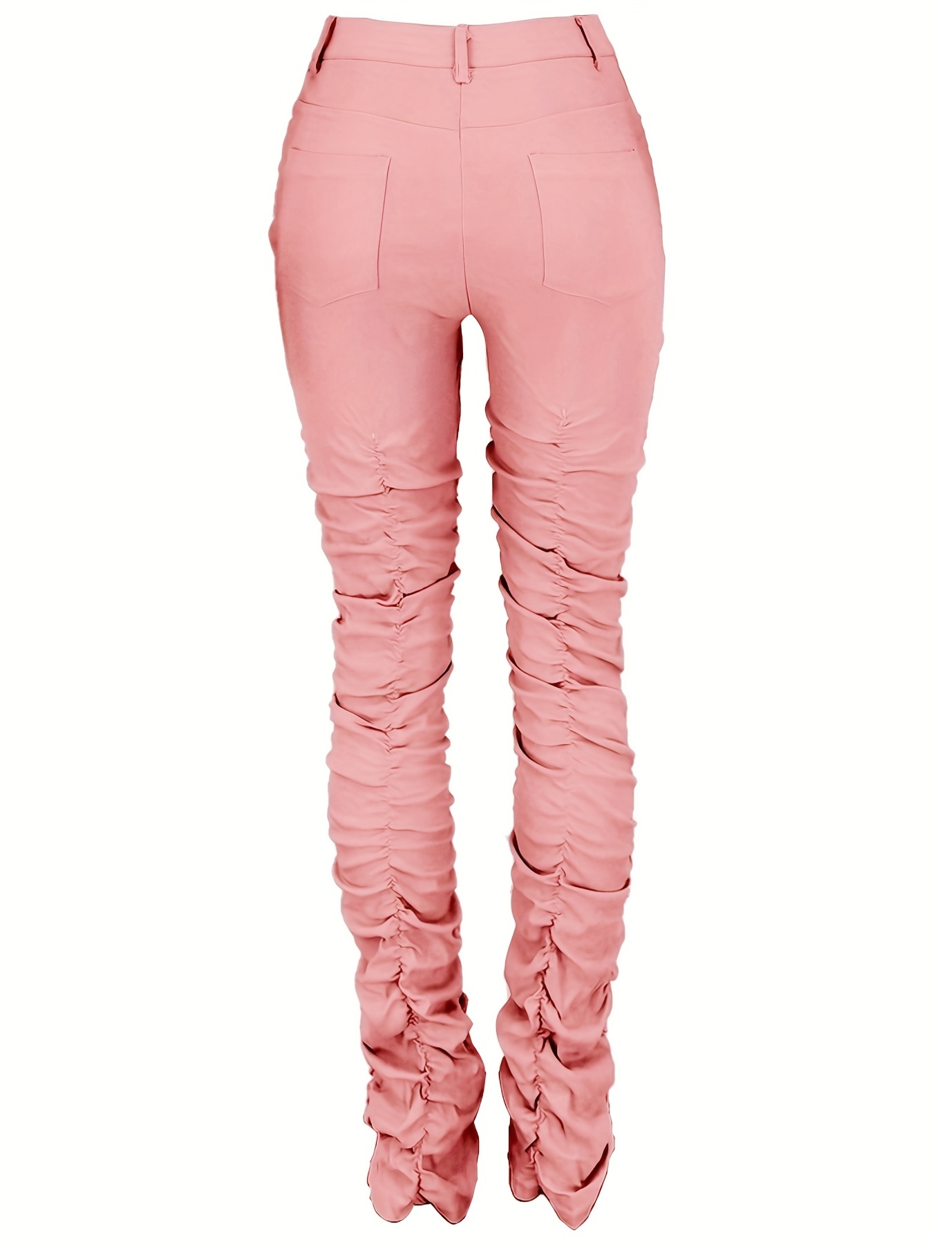 Pink high waisted pleated stretch Women Trousers
