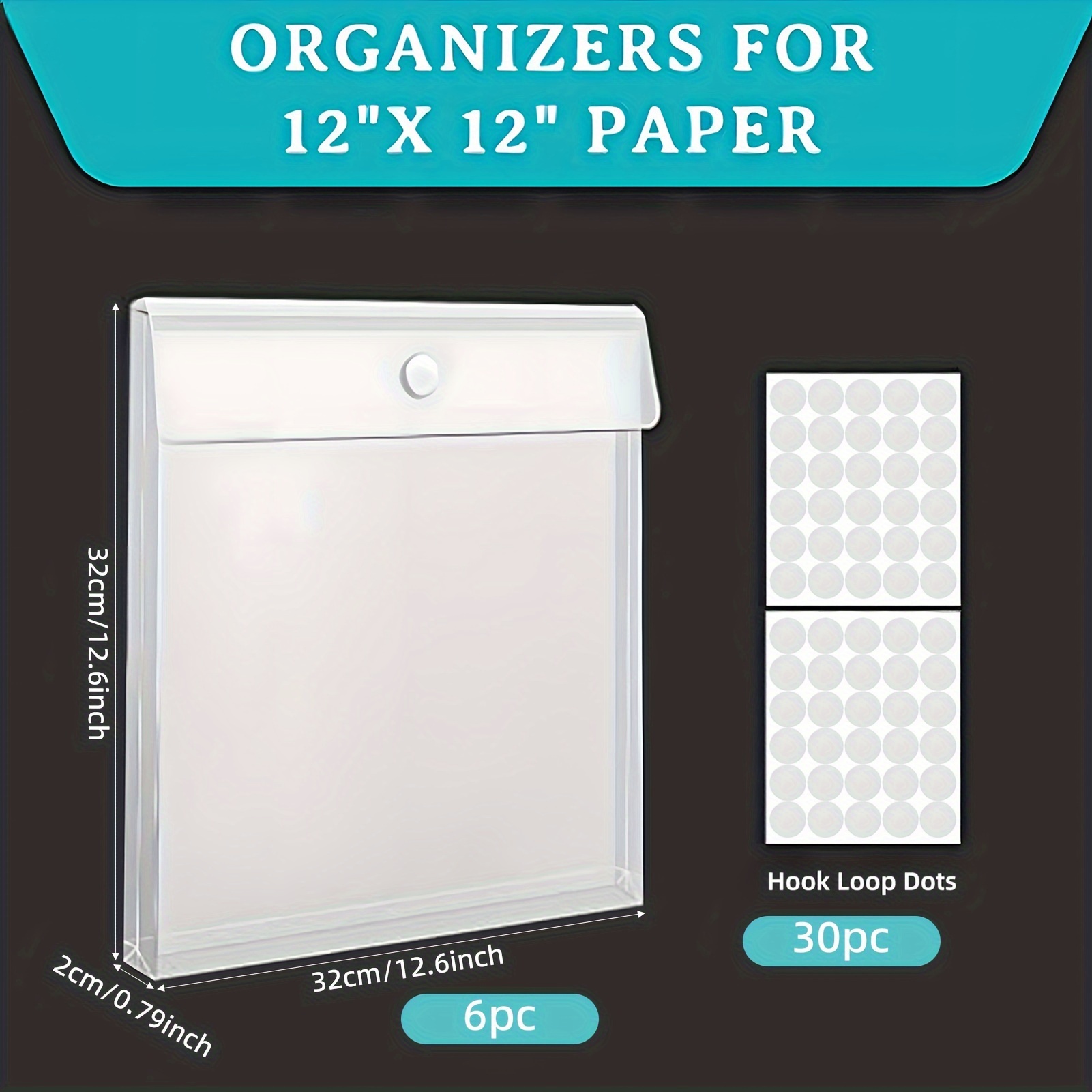6/8/12pcs File Storage With Closure, Plastic Storage Organizer Suit For 12"x12" Papers With Adhesive Stickers For Holding Paper
