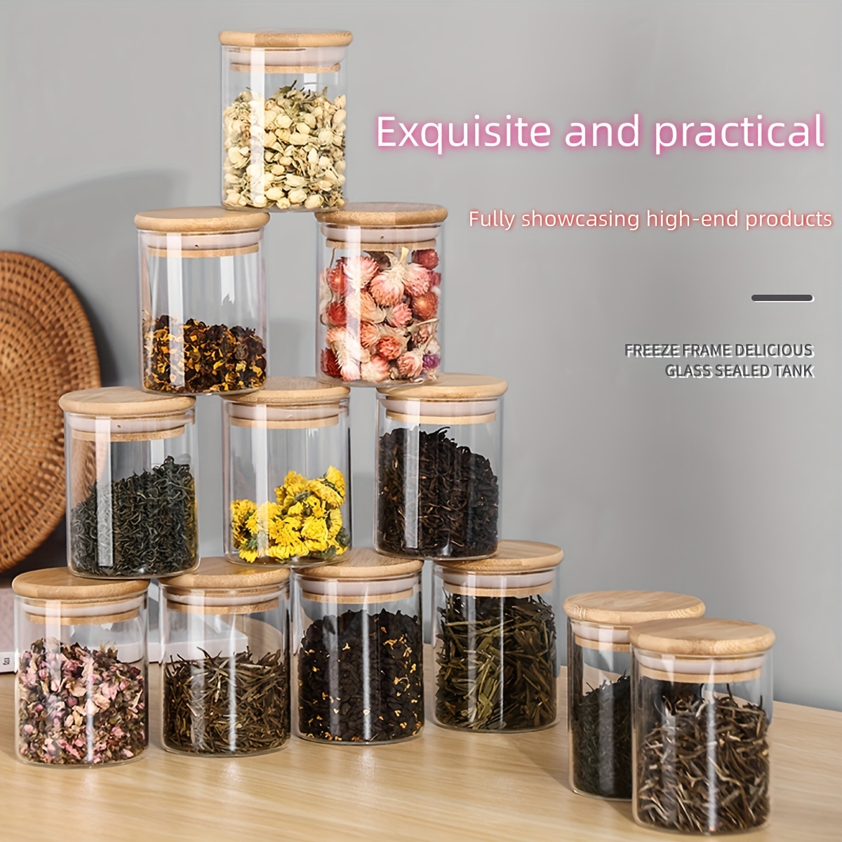 Storage Jar With Bamboo Cover, Glass Jar, Pearl Cotton Set, Seasoning And Spice  Container, Dried Fruit Storage Box, High Borosilicate Heat Resistant Storage  Sealed Jar, Kitchen Supplies - Temu