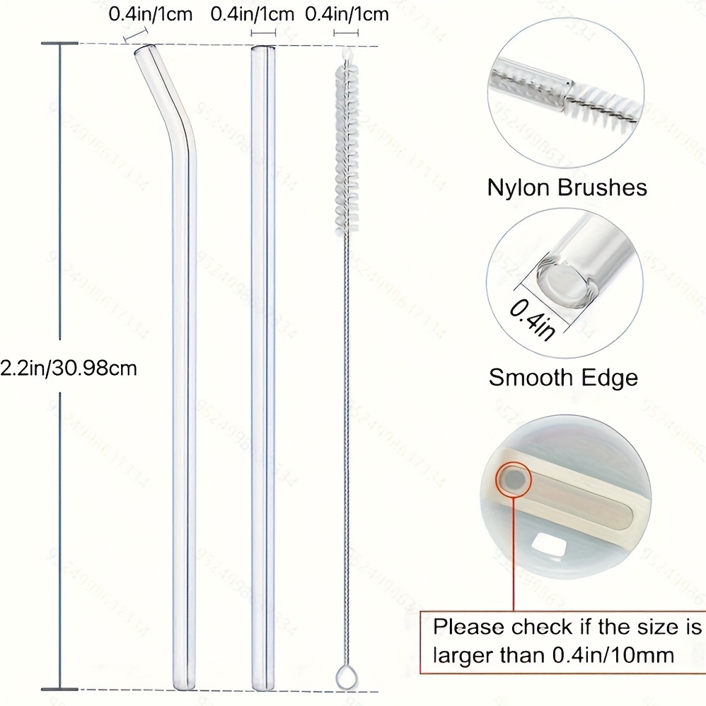 GLASS Straws for 40 oz, 30 oz Cup Tumbler, Compatible with Stanley 40oz  30oz Tumbler, Set of 6 Reusable Straws with Two Cleaning Brush, Glass straw