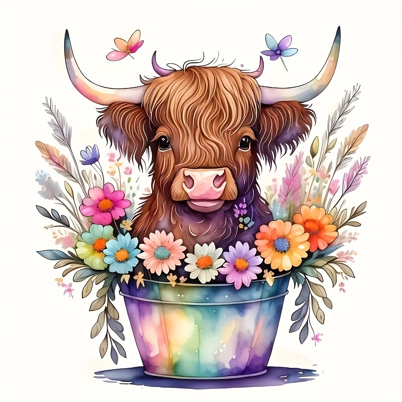 Flowers And Cow Full Diamond Painting Kit 5d Diamond Art - Temu