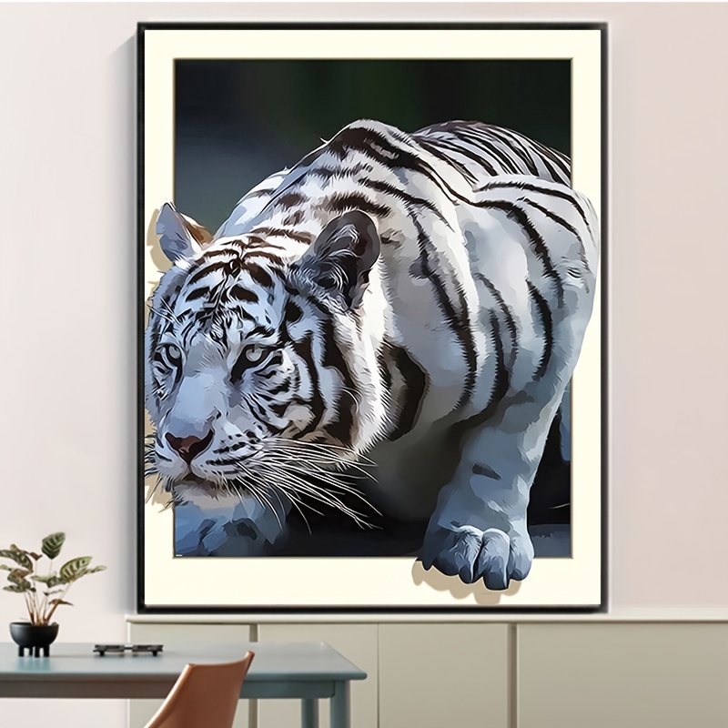 Create Your Own Unique Home Decor: 1pc DIY Diamond Painting of a White Tiger