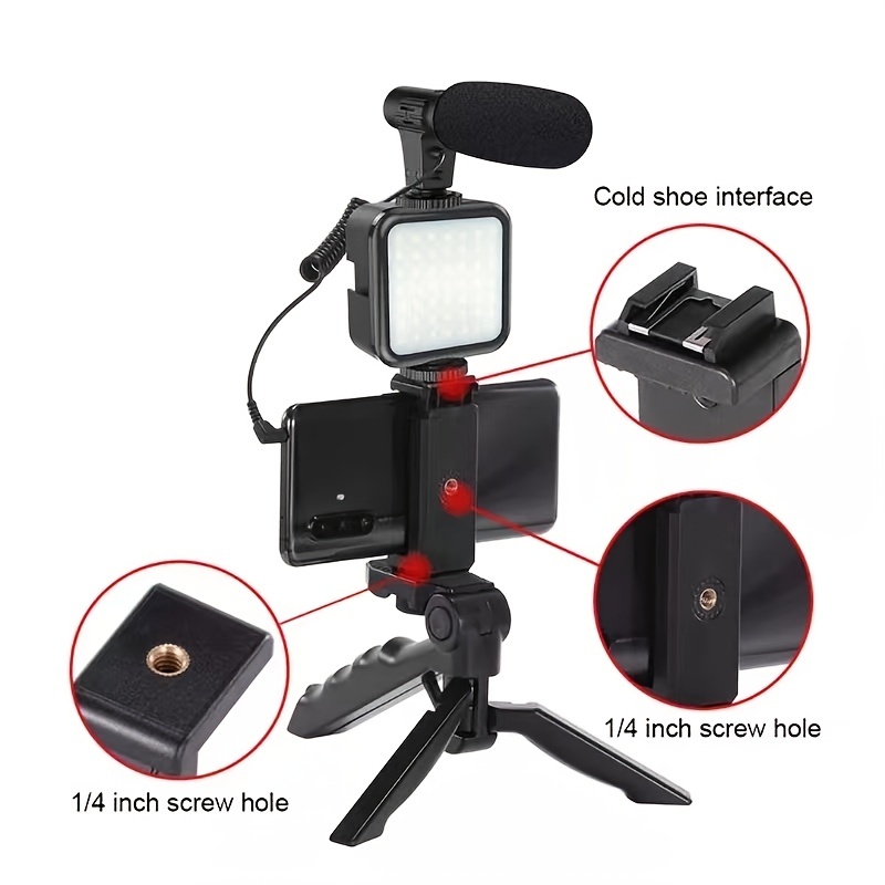 Kits de disparo de luz led para video Vlog, traje de fotografía de estudio  con micrófono, trípode de relleno de luz LED para teléfono inteligente,  cámara de Video