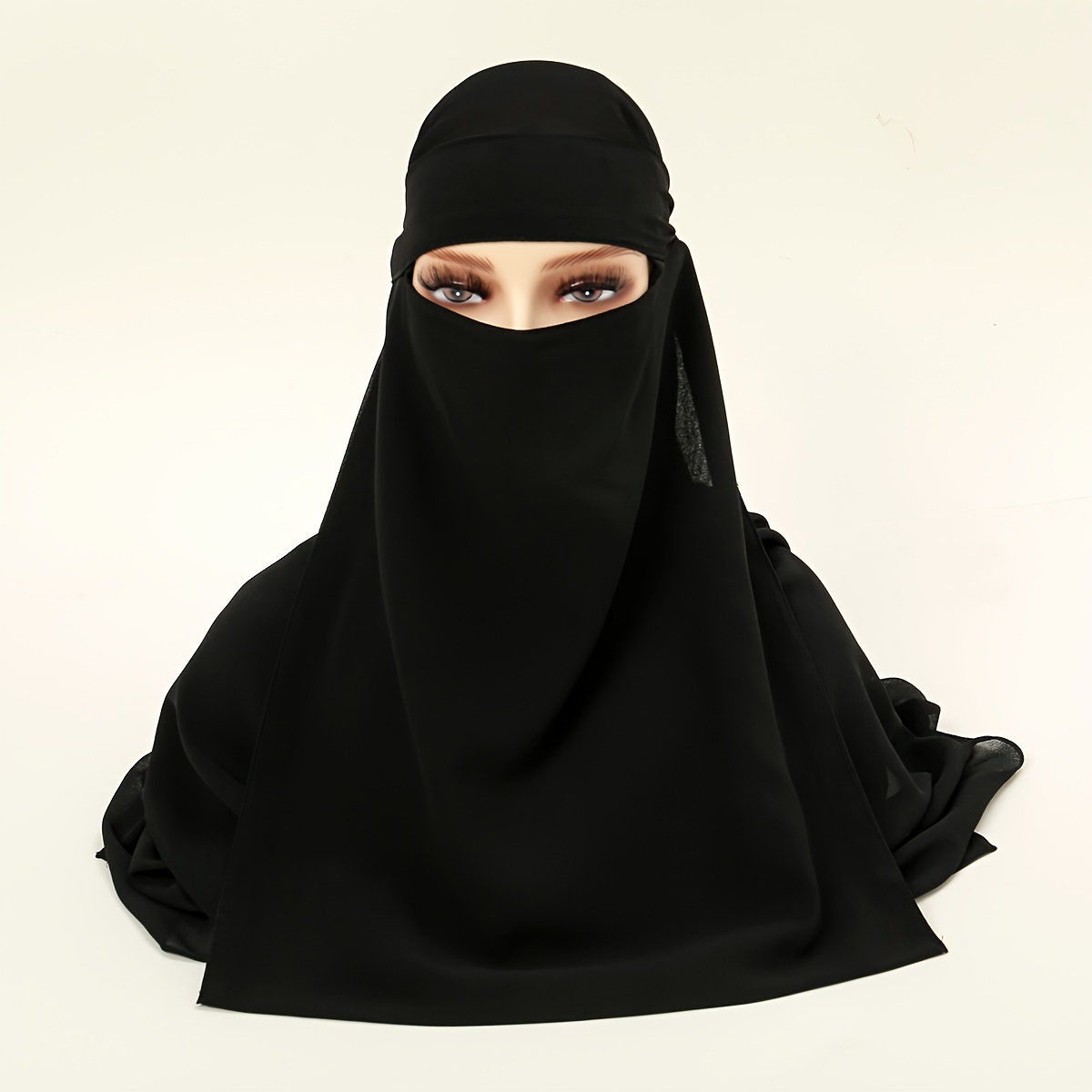 Black Chiffon Saudi Niqab, Elegant Simple Style Lace-Up Veil, Stylish Windproof Sunscreen Scarf for Women Going Out,Temu