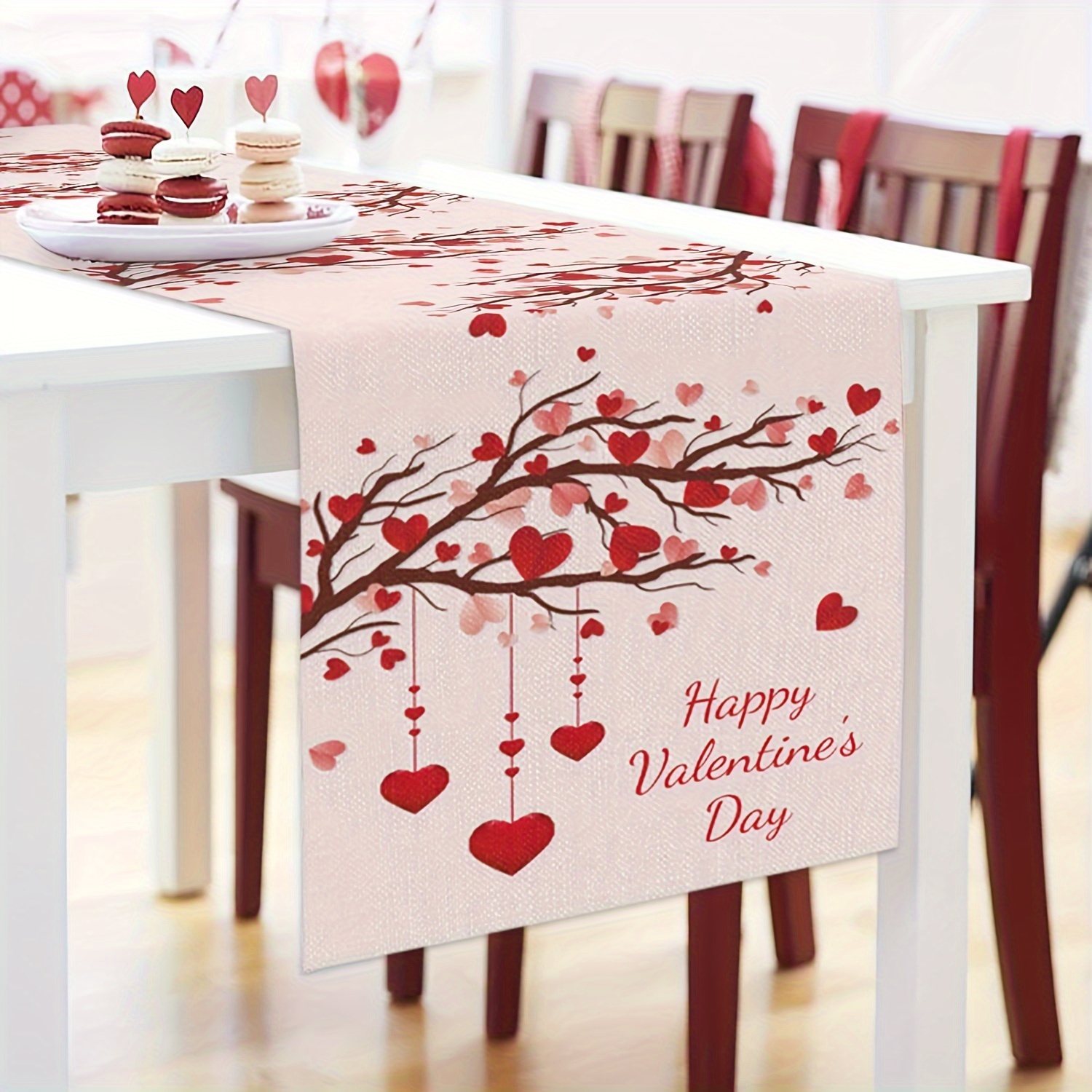 Valentine's Linen Table Runner Romantic Love Heart Tree - Temu