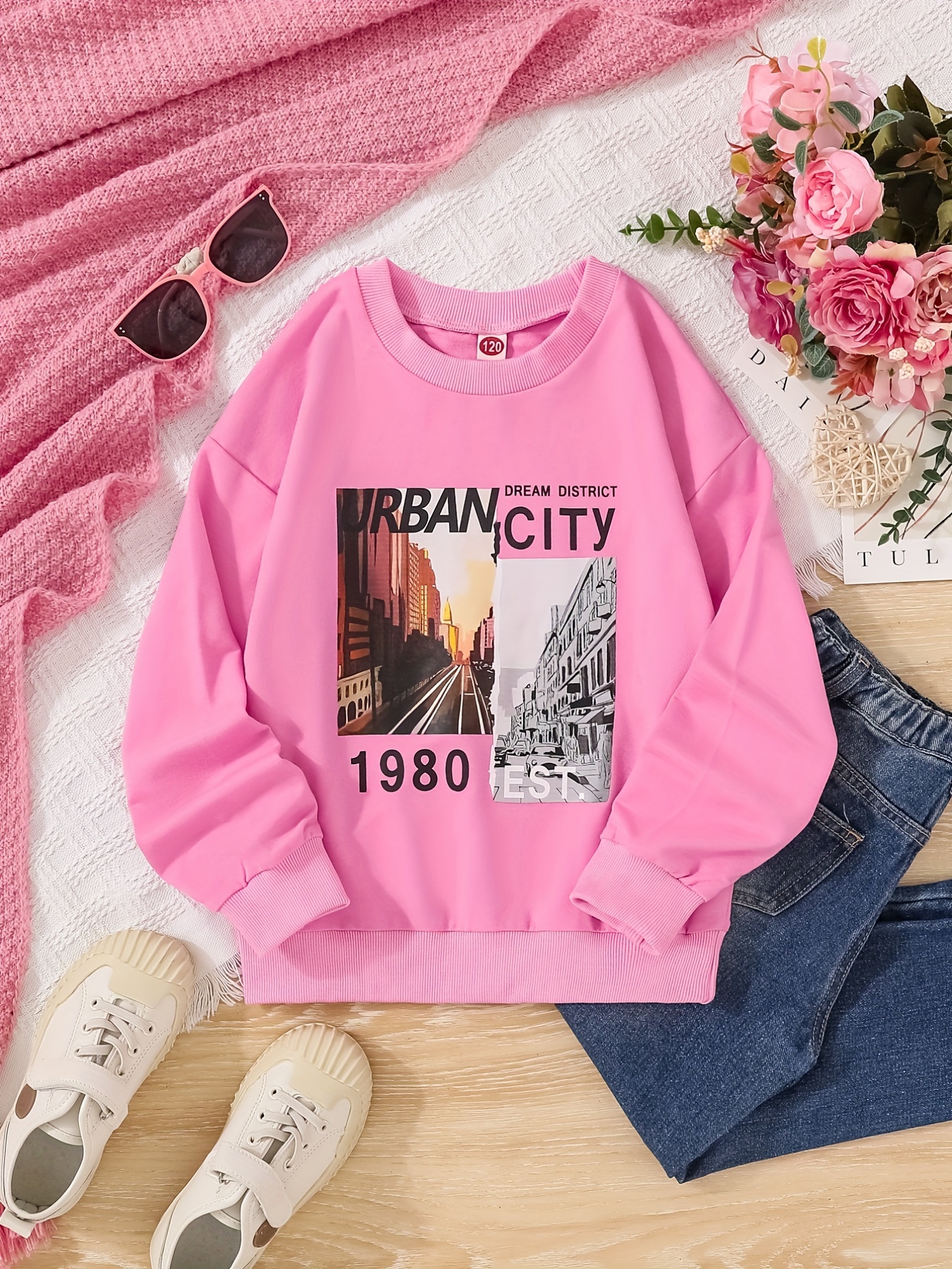 Sudadera Con Estampado Gráfico Los Ángeles Para Niña Para  Deportes/exteriores, Suéter De Cuello Redondo De Moda De Primavera/otoño  Para Niñas, Ropa Para Niños - Temu