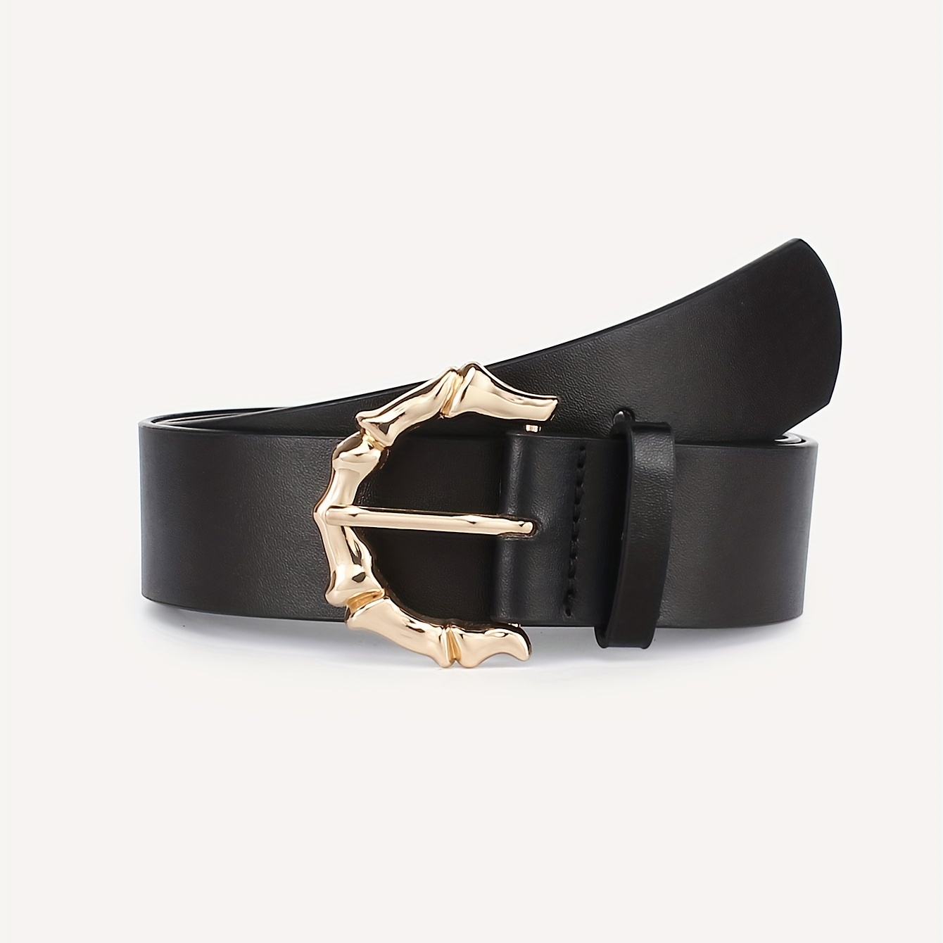 Belt with bamboo buckle in black leather