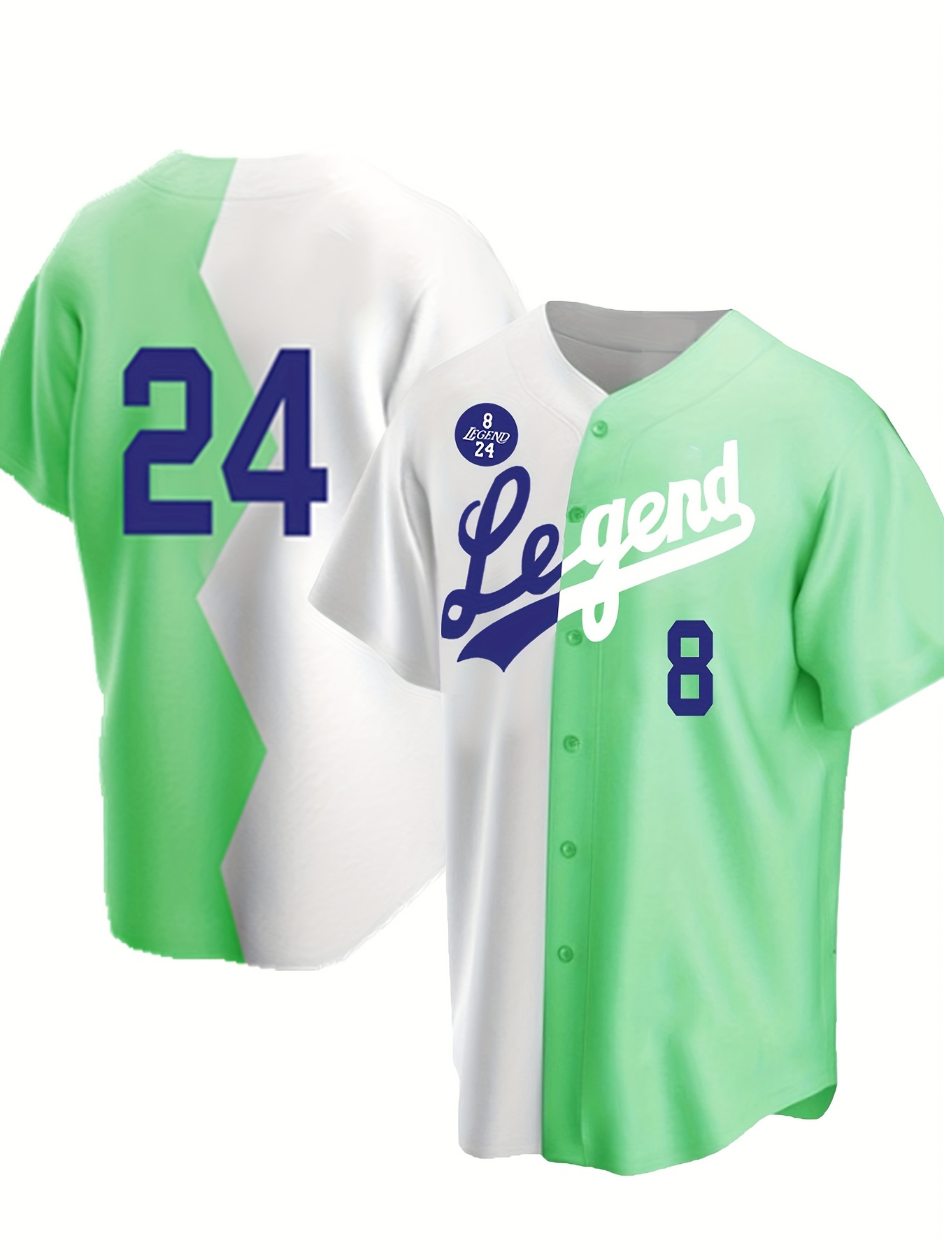 Men's Legend #824 Embroidery Baseball Jersey, Button Up Short Sleeve Uniform Baseball Shirt for Training Competition,Temu