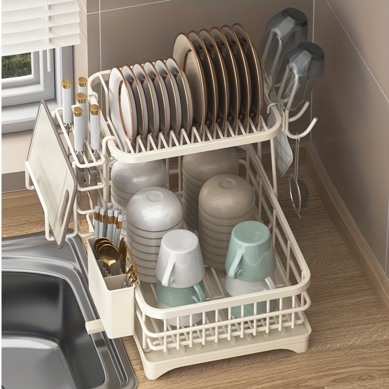 2-layer Dish Drying Rack, Durable Stainless Steel Kitchen Drying Rack With  Cup Holder, Drying Rack For Dishes, Knives, Forks, Kitchen Organization And  Storage, Kitchen Accessories - Temu Mexico