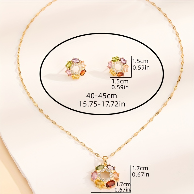 Simple Circle Jewelry Accessories Set Inlaid Rhinestones Pendant Necklace &  Stud Dangle Earrings Jewelry Gift For Women & Girls