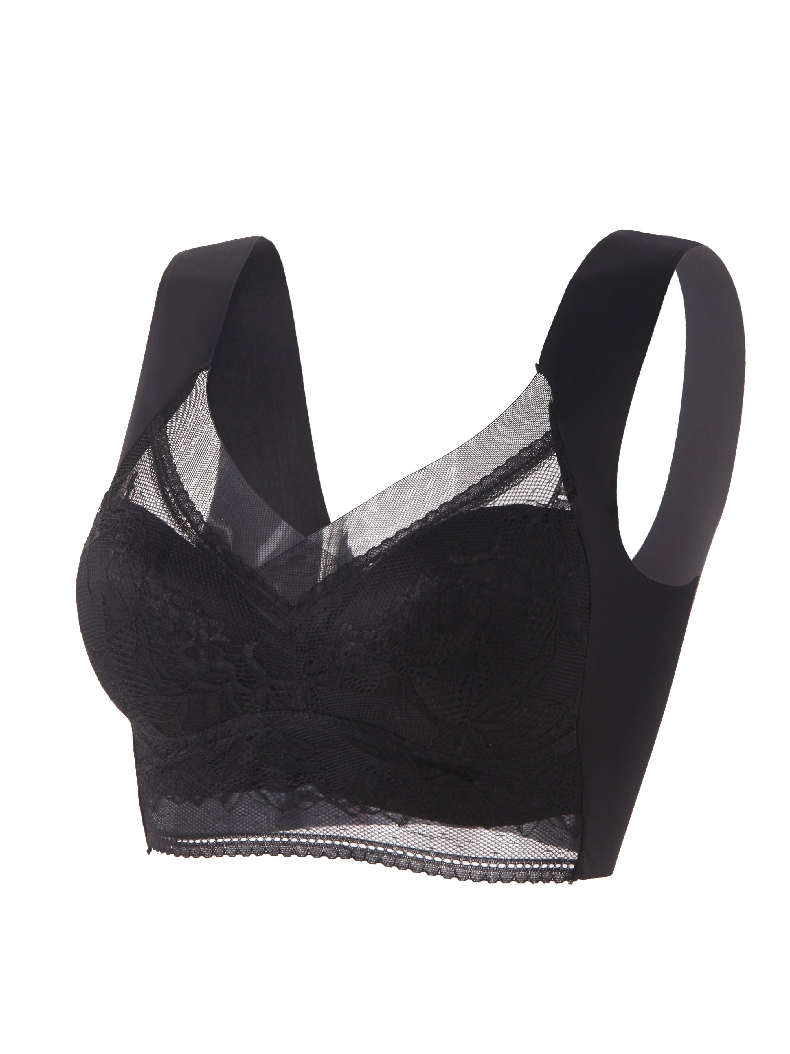 Lace Wireless Bra Comfy Breathable Solid Removable Padded - Temu Canada
