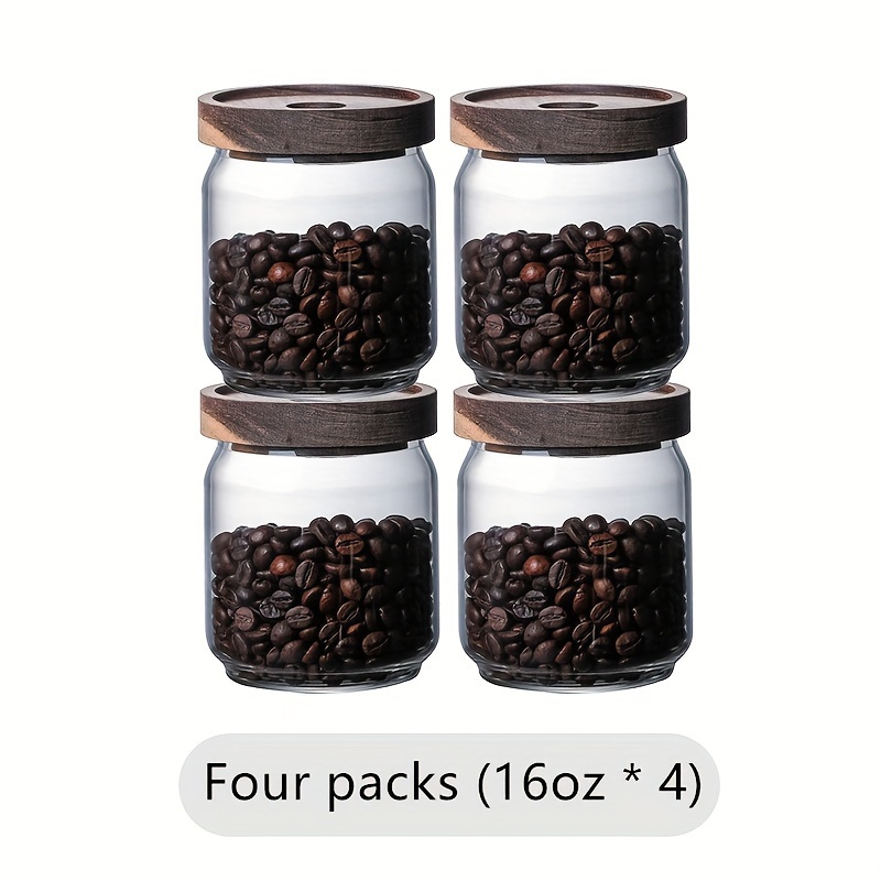 

4pcs Of 1 Set Home Coffee Bean Sealed Jars, Glass Bottle Acacia Wood Storage Jars With Lids, Cereal Food Tea Storage Jars, 475ml/16oz Each, Pearl Cotton Anti-break Packaging, Kitchen Supplies