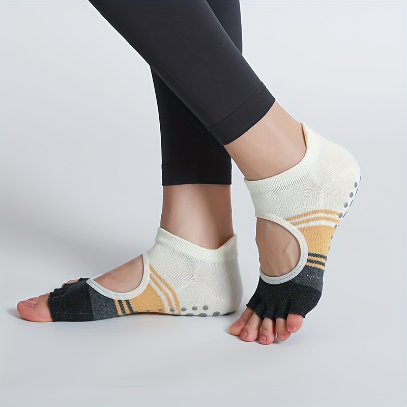 1Pair Women Pilates Socks Backless Anti-Slip Breathable Yoga Socks