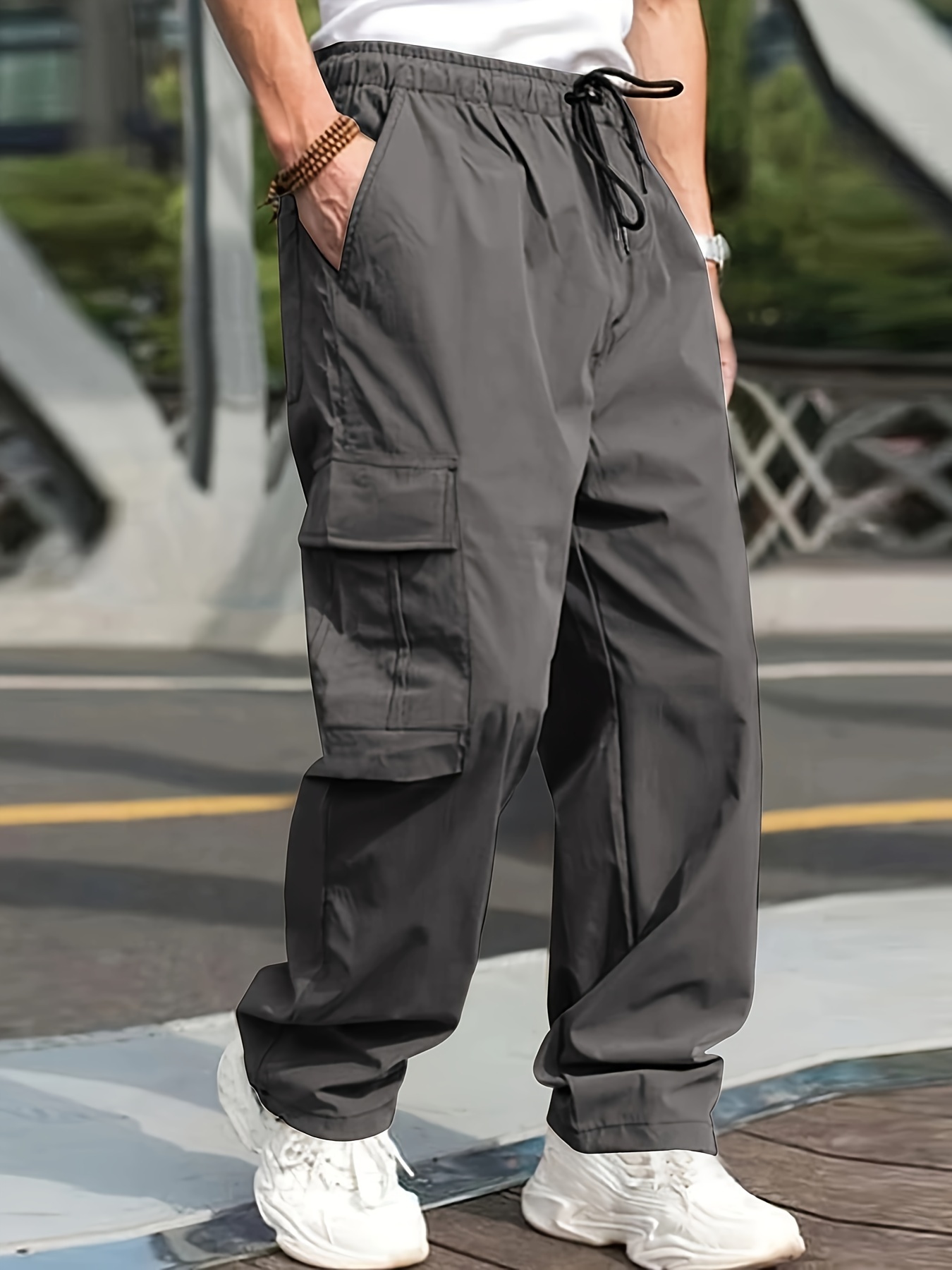 Men's Drawstring Cargo Pants Flap Pockets Loose Casual Comfy - Temu