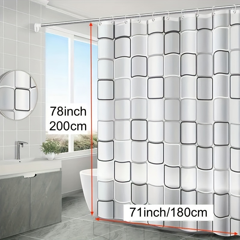 1pc Peva Plastic Liner With Hooks, And Metal Grommets, Semi-transparent Checked Design For Bathroom Decor, Aesthetic Window Curtain, Home Decor