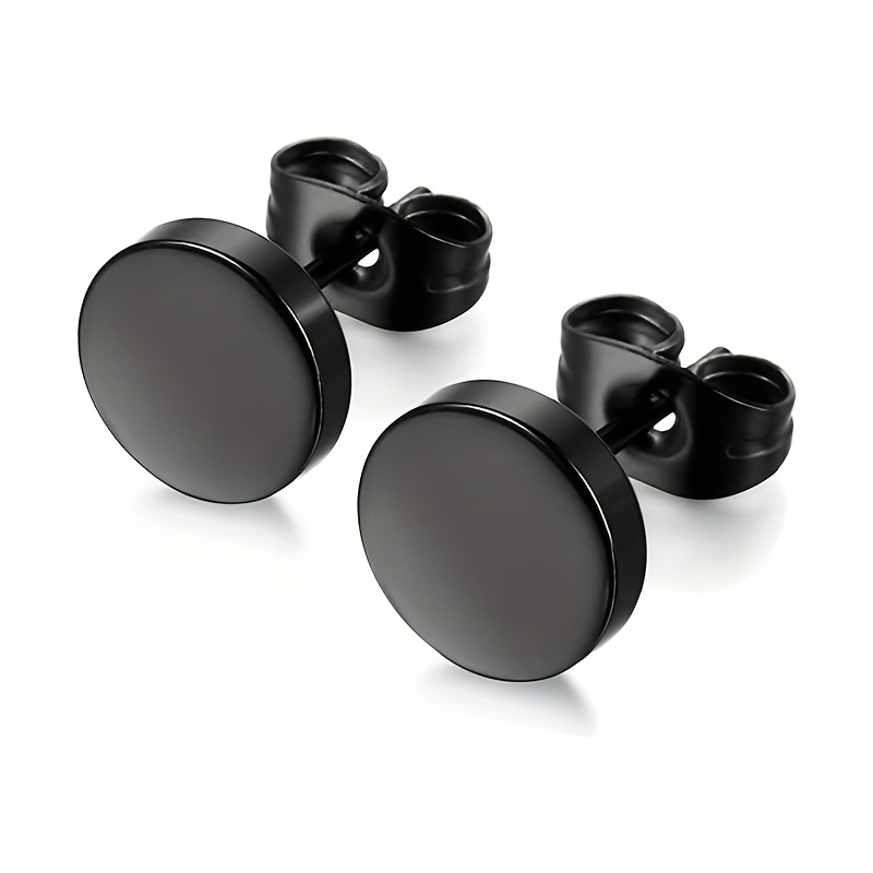 6 Pairs Men's Round Stud Earrings Set Stainless Steel Ear Studs