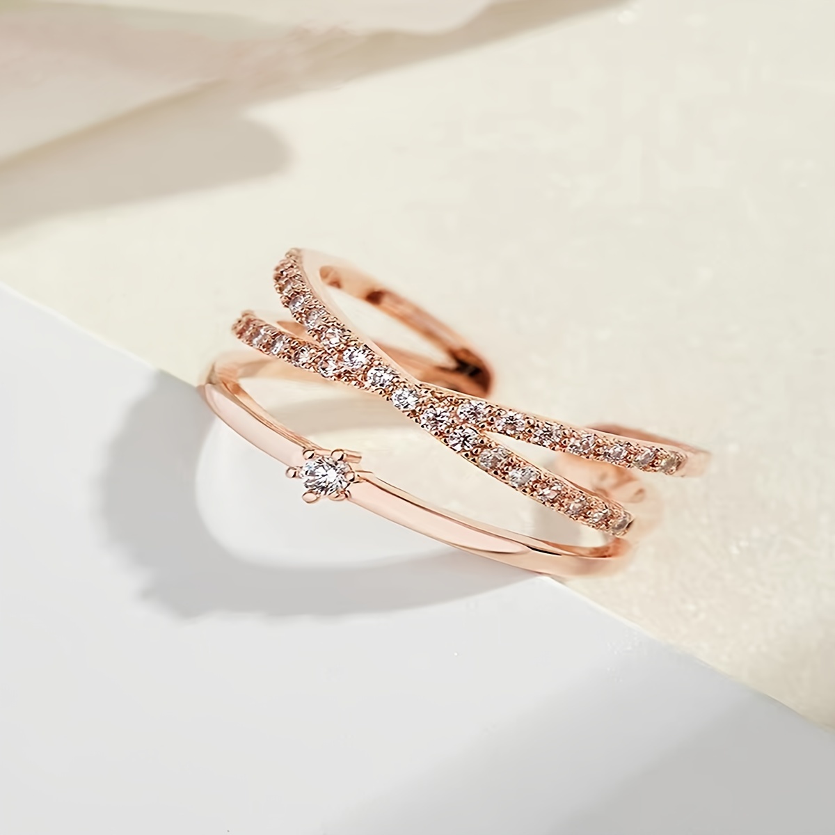 TEMU 1pc Fashionable Elegant Copper Micro-pave Women's Ring