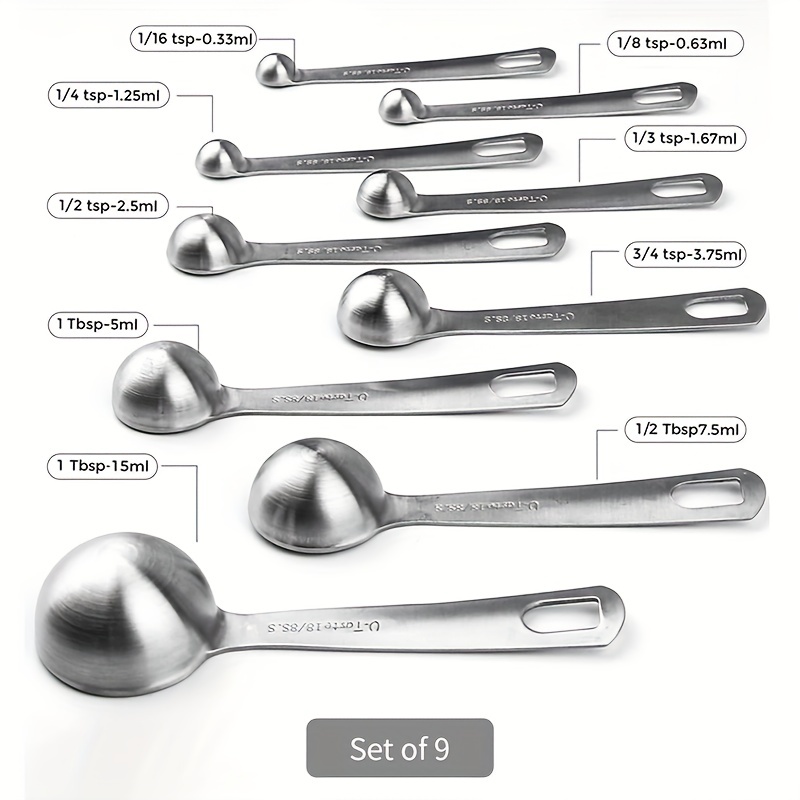 7pcs Measuring Spoons 18/8 Stainless Steel Measuring Spoons 1/8 Tsp, 1/4 Tsp,  1/2 Tsp, 3/4 Tsp, 1 Tsp, 1/2 Tbsp & 1 Tbsp Dry And Liquid Ingredients -  Industrial & Commercial - Temu Belgium