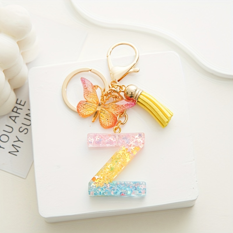 1pc Initial Letter Keychain Pendant Resin Letter Keychain English Letter A-O Keychain Purse Bag Accessories,Temu