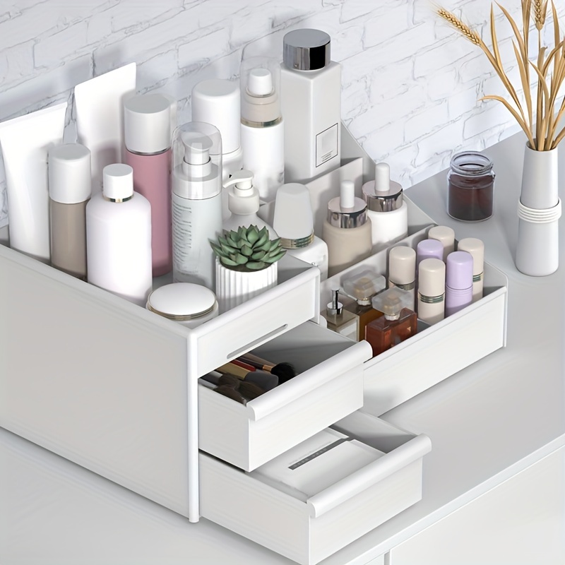 1pc Diamond Pattern Wall-mounted Mirror Cabinet Organizer For Cosmetics,  Lipsticks, Toiletries, Tabletop Storage Box For Bathroom, Bedroom