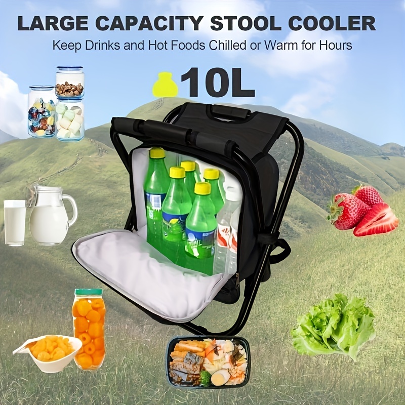1pc Portable 3 In 1 Cooler Backpack With Folding Stool And Cooling Bag  Perfect For Outdoor Hiking Beach Fishing And Camping - Sports & Outdoors -  Temu