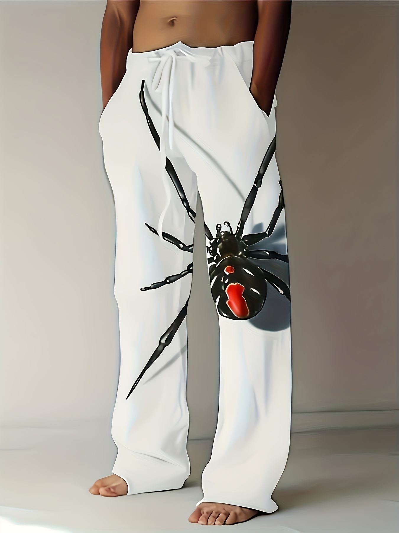 Spider Spider Web Print Kpop Straight Leg Pants Men's Casual - Temu