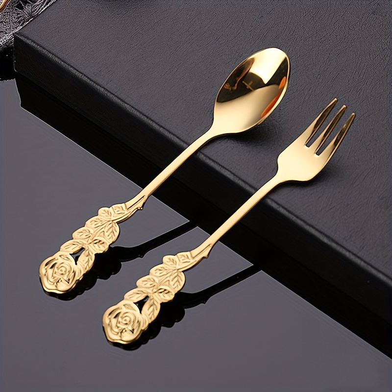 8 Pieces Small Stainless Steel Fruit Fork, Teaspoon, Ice Cream Spoon,  Dessert Spoon, Shovel Shaped Mixing Spoon Cutlery Set