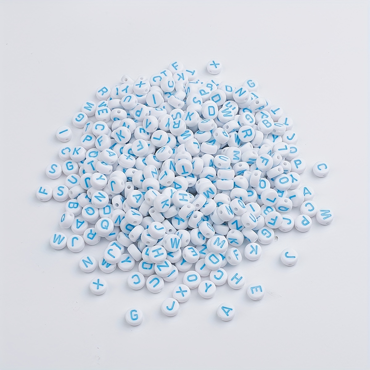 100pcs Acrylic Solid White And Blue Flat Letter Beads, Loose Spacer Beads  For Jewelry Making DIY Beaded Bracelets Necklaces Craft Supplies