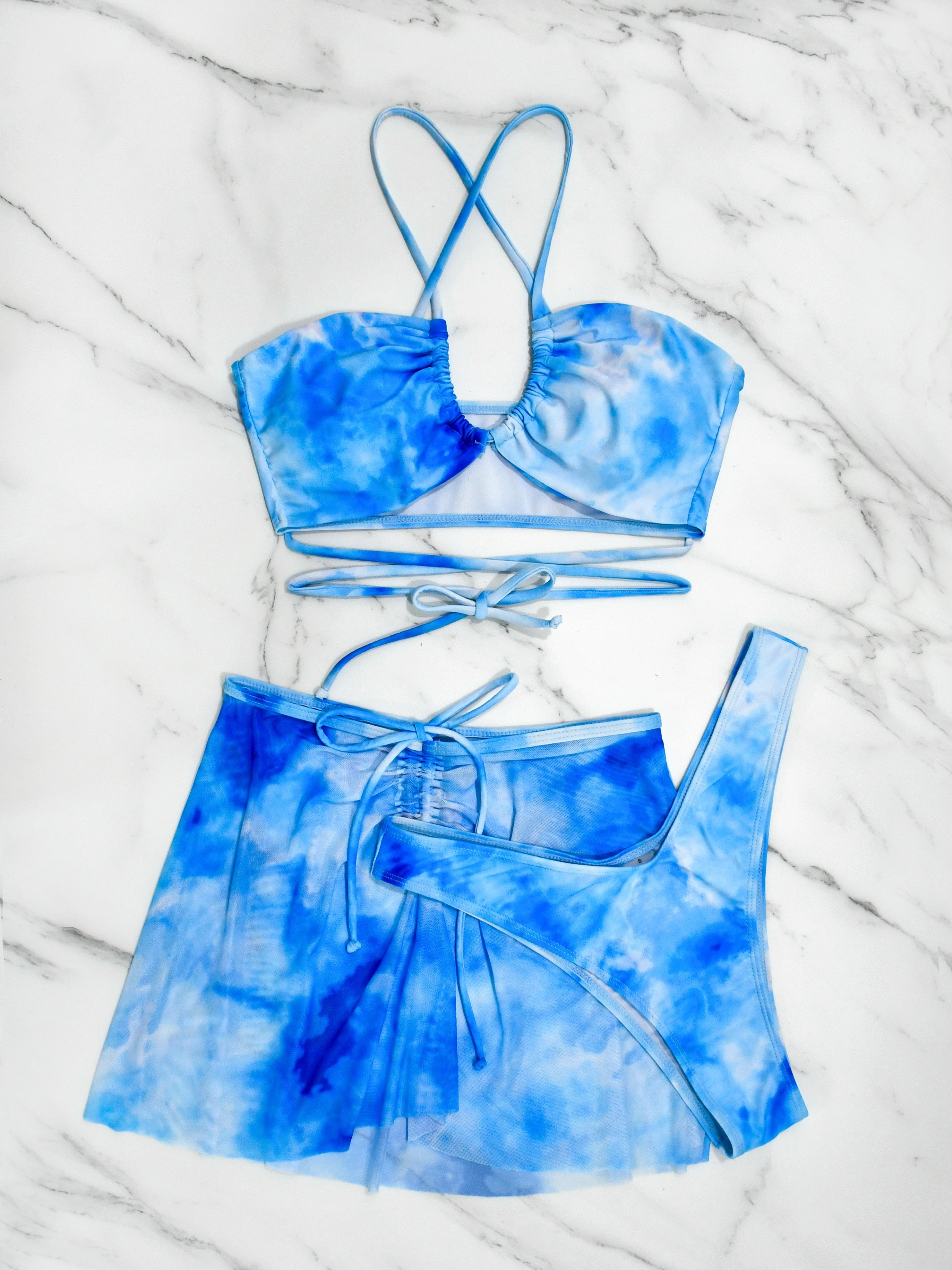 conjuntos bikini piezas tinte corbata traje baño falda Temu