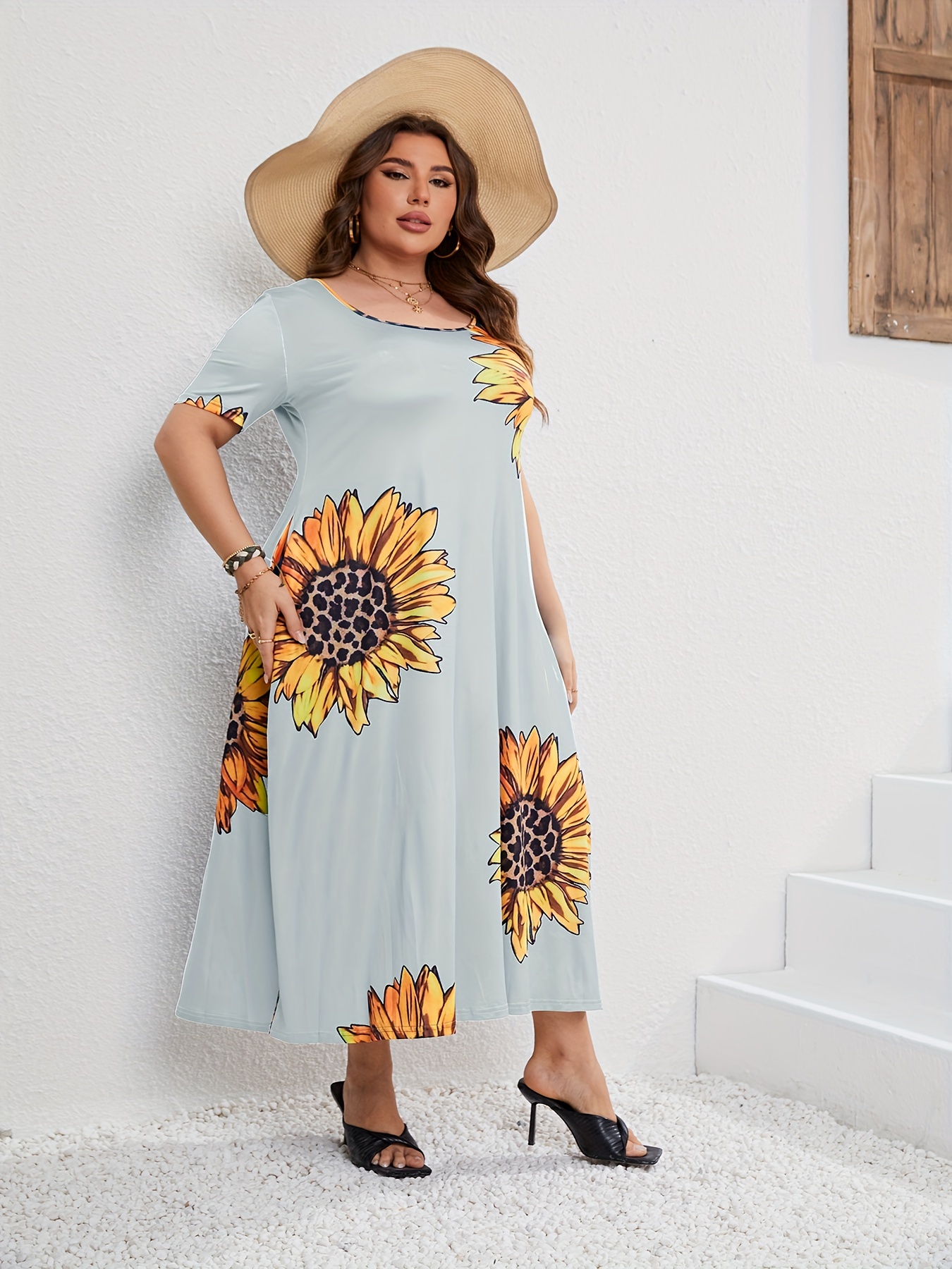 Plus size 2024 sunflower maxi dress