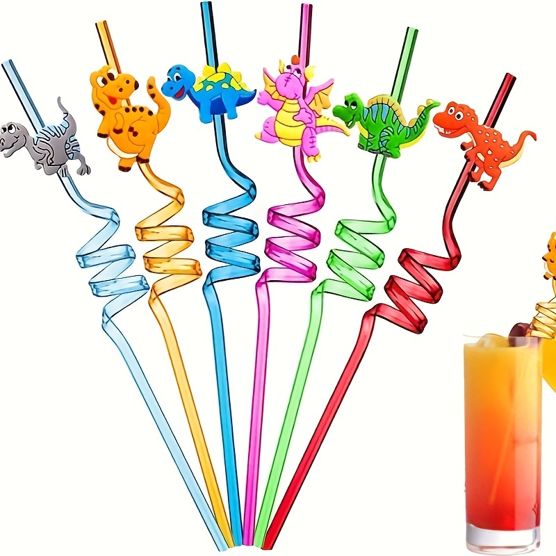 Lot of 5 Kids Reusable Plastic Drinking Straws Party Picnic Animals, Crazy  Twist