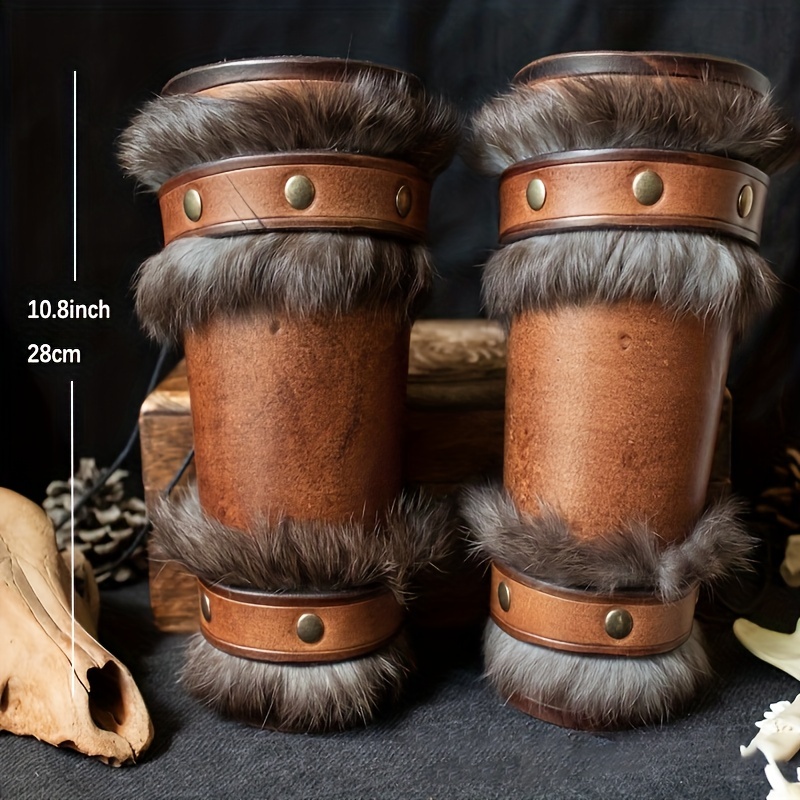 Viking Bracers Barbarian Faux Leather Faux Fur Bracers - Temu