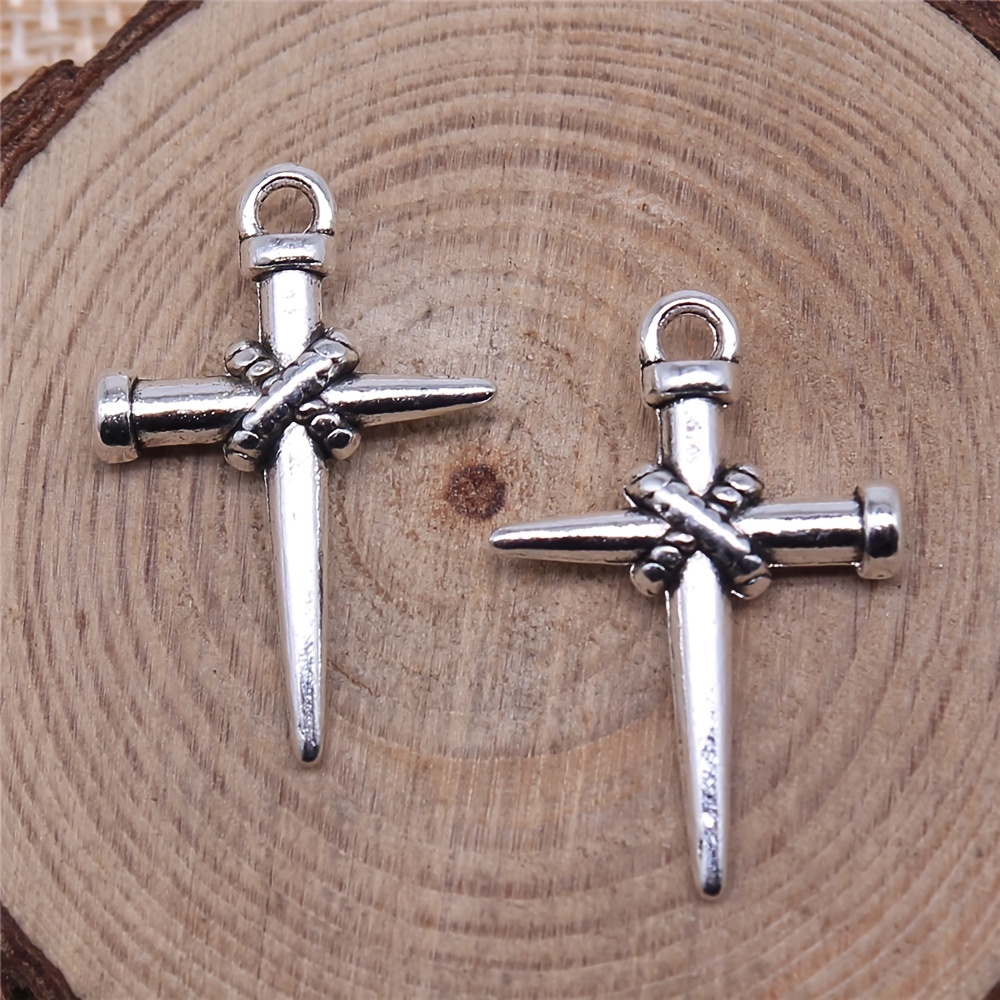 10/20pcs Antique Silver Nail Cross Charm Vintage Cross Pendant Bulk DIY  Handmade Earrings Necklace Charm Jewelry Accessories 22x16mm