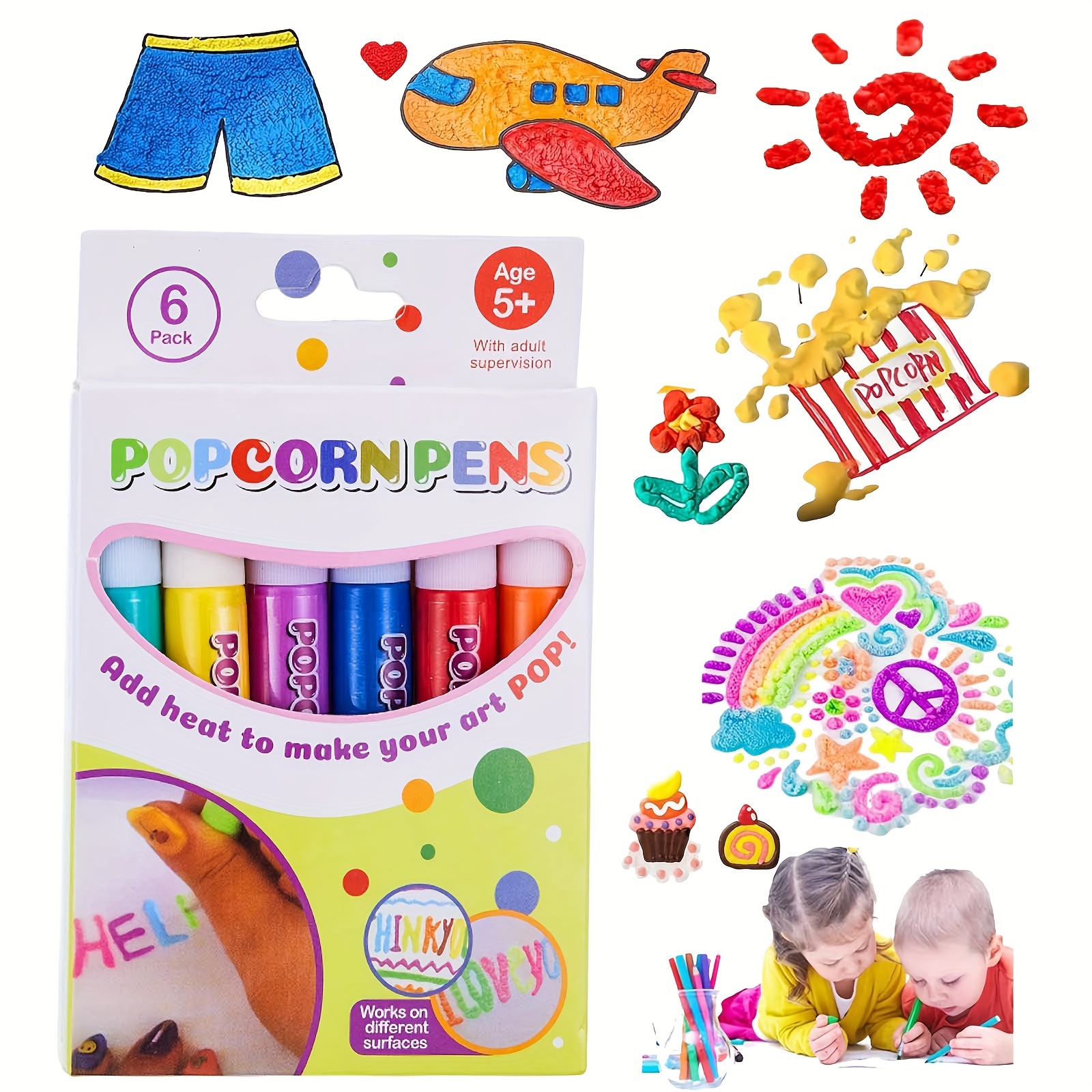 Magic Puffy Pens, DIY Bubble Popcorn Magical Drawing Pens, Puffy Paint 6  Colors Popcorn Pens, Puffy Markers Bubble Pen for Kids Birthday (A, 1pc)