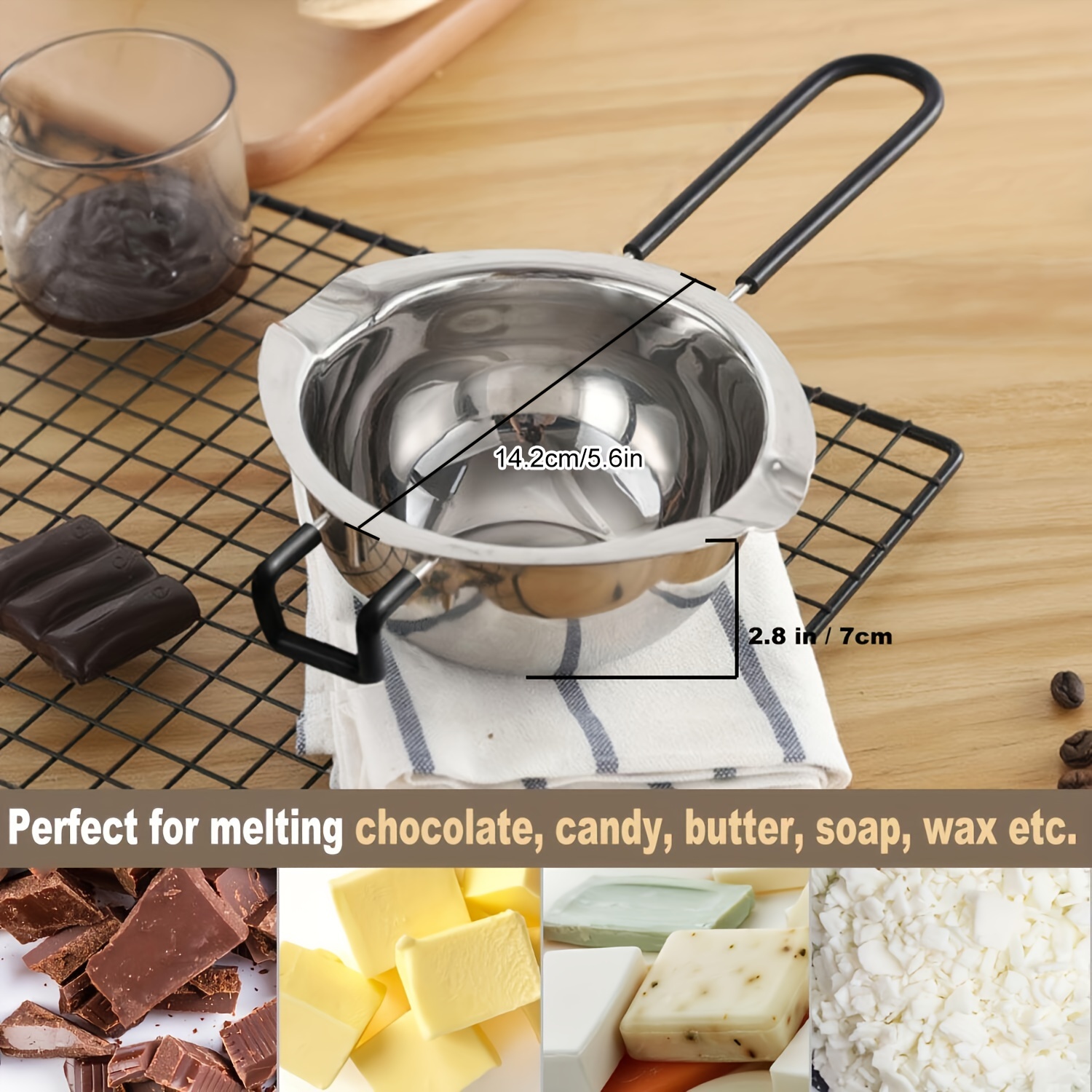 1 Set Double Boiler Pot Set, Stainless Steel Melting Pot With Silicone  Spatula For Melting Chocolate, Soap, Wax, Candle Making (600ml And 1600ml)