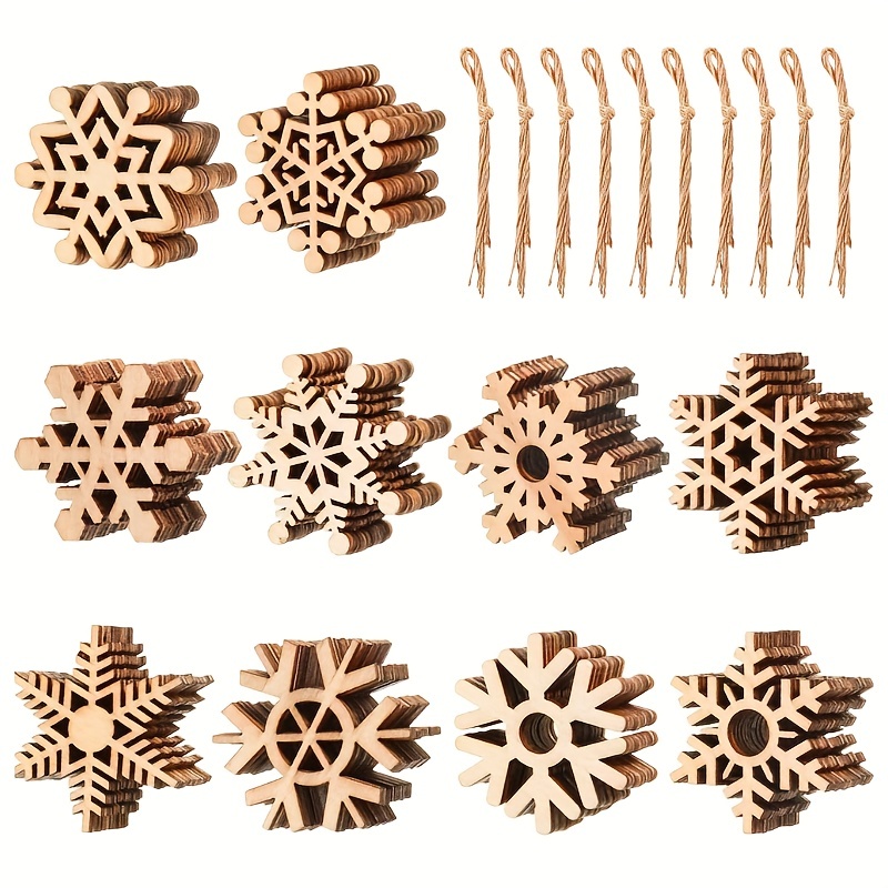 Diy Wooden Snowflakes Wood Ornaments Cutouts Christmas Wood - Temu