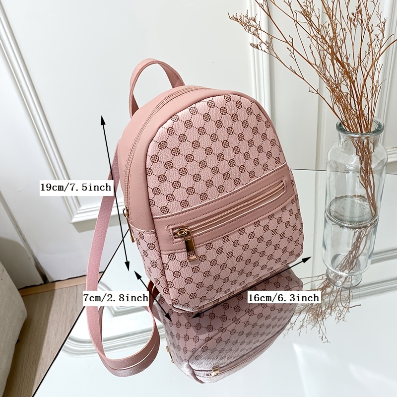 1pc Pink Pu Leather Fashionable Vintage Polka Dot Printed Backpack For  Daily Use