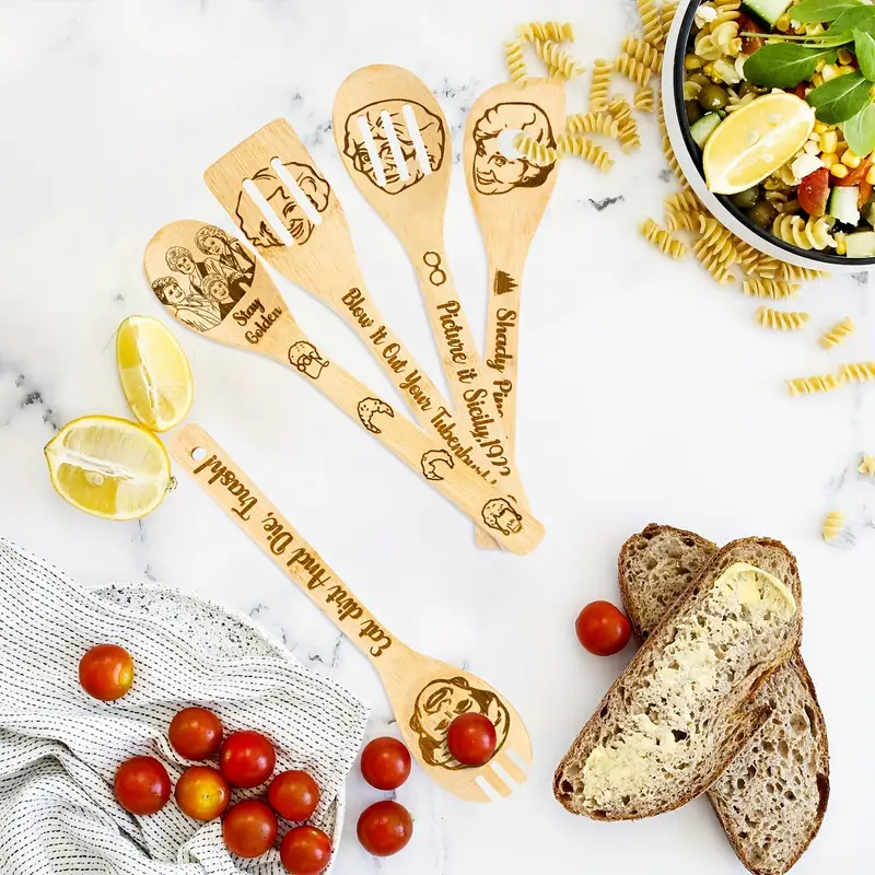 6pcs, Cooking Spoons Set, Golden Girls Wooden Spoons Utensils Set, Bamboo  Cooking Utensils, Carve Burned Wooden Spoon Spatulas, Funny Non-stick