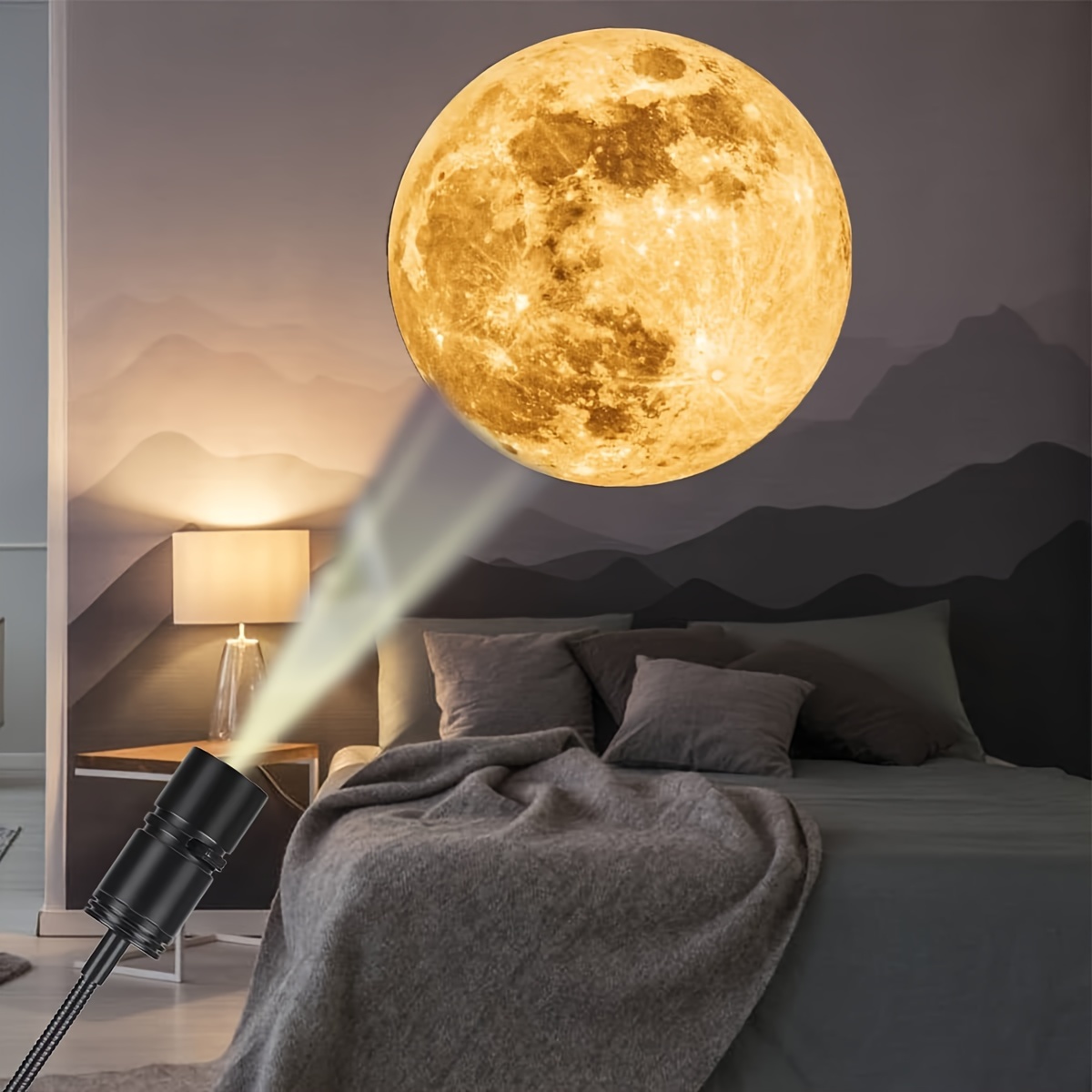 月地球プロジェクターナイトライト、ベッドルーム天井用USB地球投影LEDランプ、ギフト、ルームデコレーション、写真背景、360°回転可能な明るさ調節可能な月の大気プロジェクター、友達のためのギフト、月の愛好家の壁天井デコレーション、キャンプウェディングデコレーションハロウィンクリスマスデコレーション
