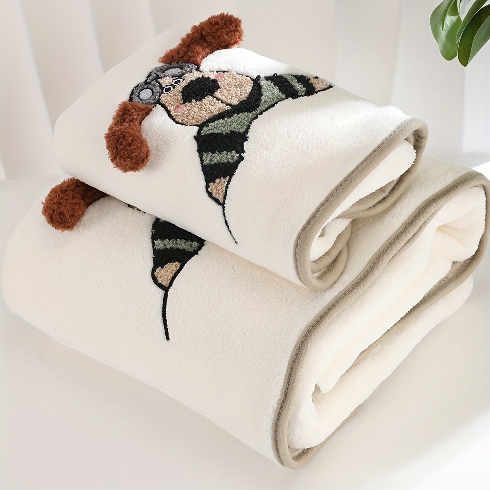 Cartoon Dog Embroidered Hand Towel Bath Towel Cute Household - Temu