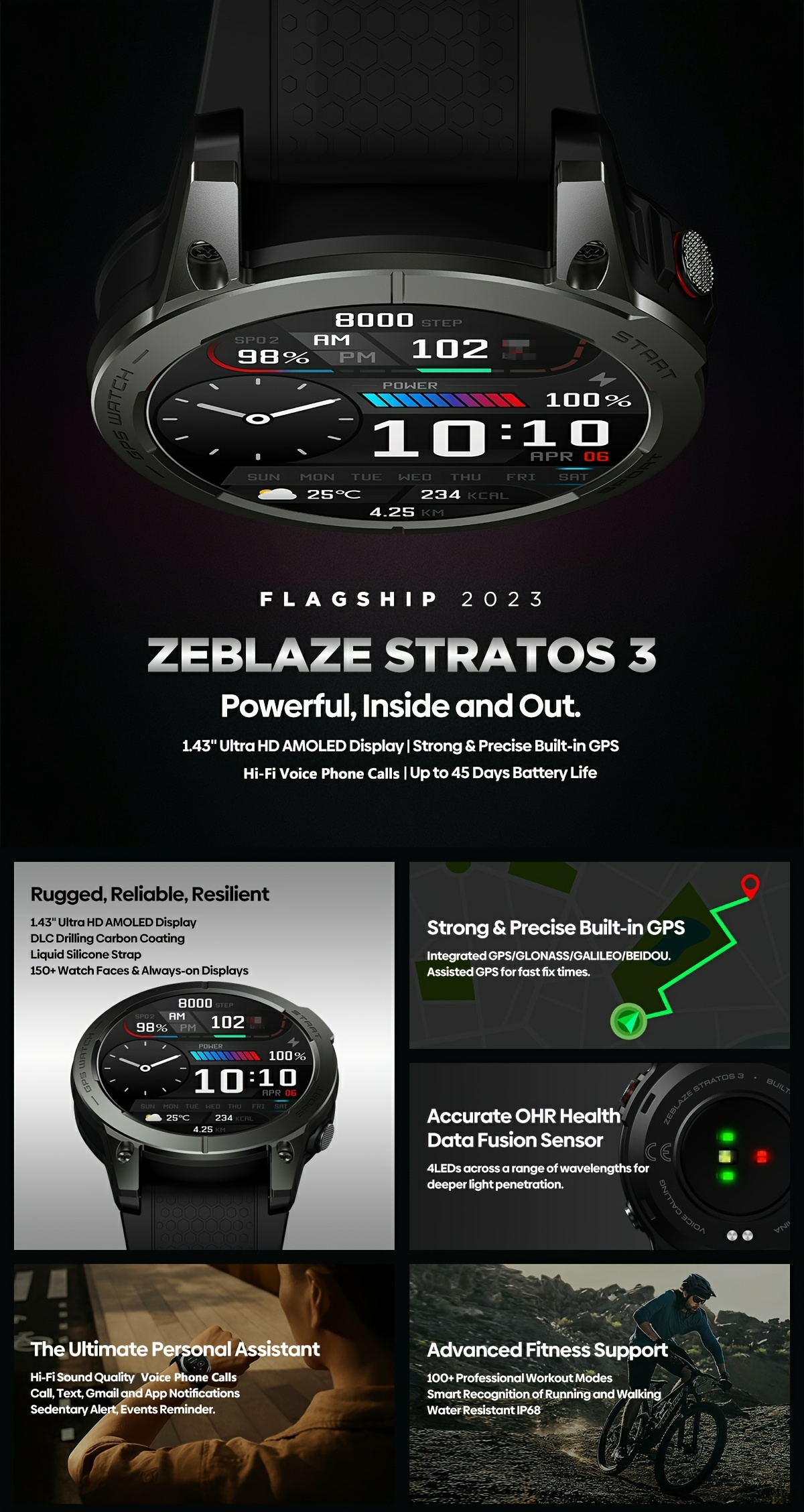 Stratos 3 Premium Gps Smart Watch Ultra Hd Amoled Temu