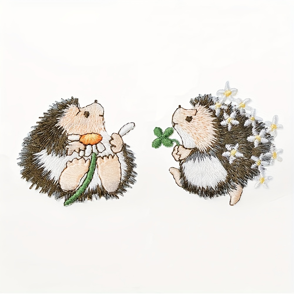 

1 Pair Brown Flower Hedgehog Patches With Adhesive Backing Iron On Patches For Clothing Repair And Decoration