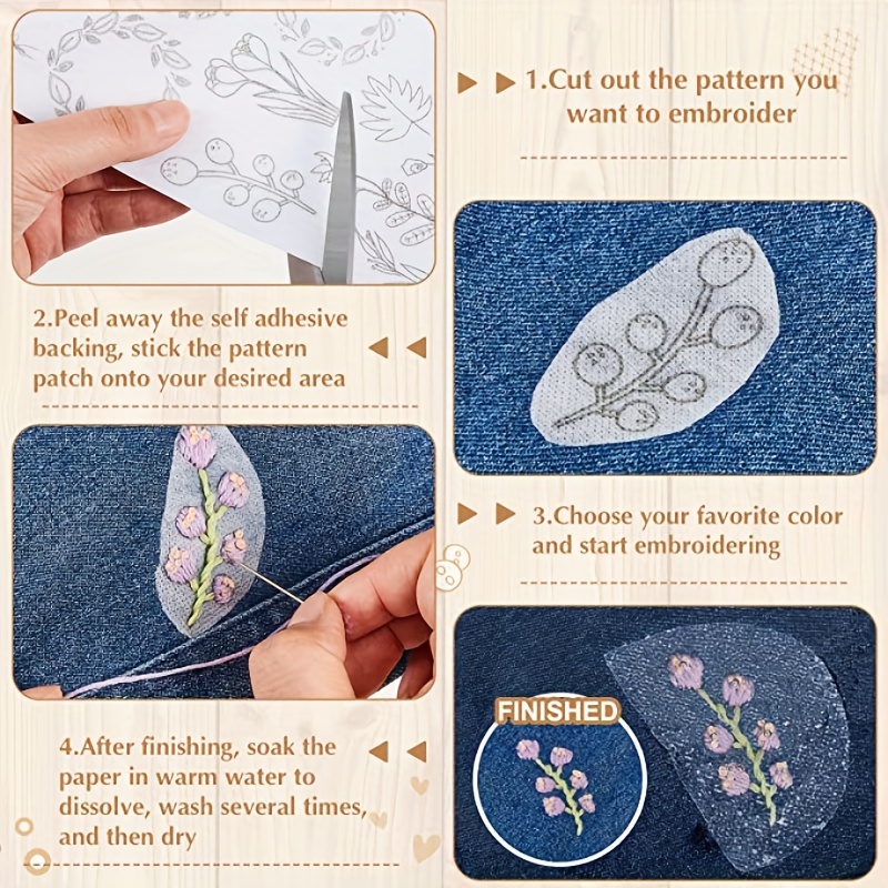 Wholesale GLOBLELAND 4 Sheets Butterfly Bee Mushroom Water Soluble  Stabilizer Hand Sewing Stabilizers with Pre Printed Stick and Stitch Self  Adhesive Wash Away Stabilizer for Bags Cloth Embroidery Hand Sewing 