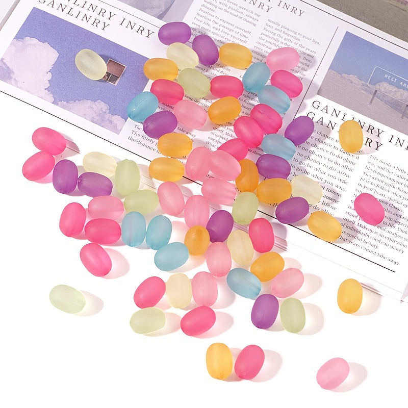 Acrylic Oval Rubber Frosted Beads Transparent Candy Color - Temu