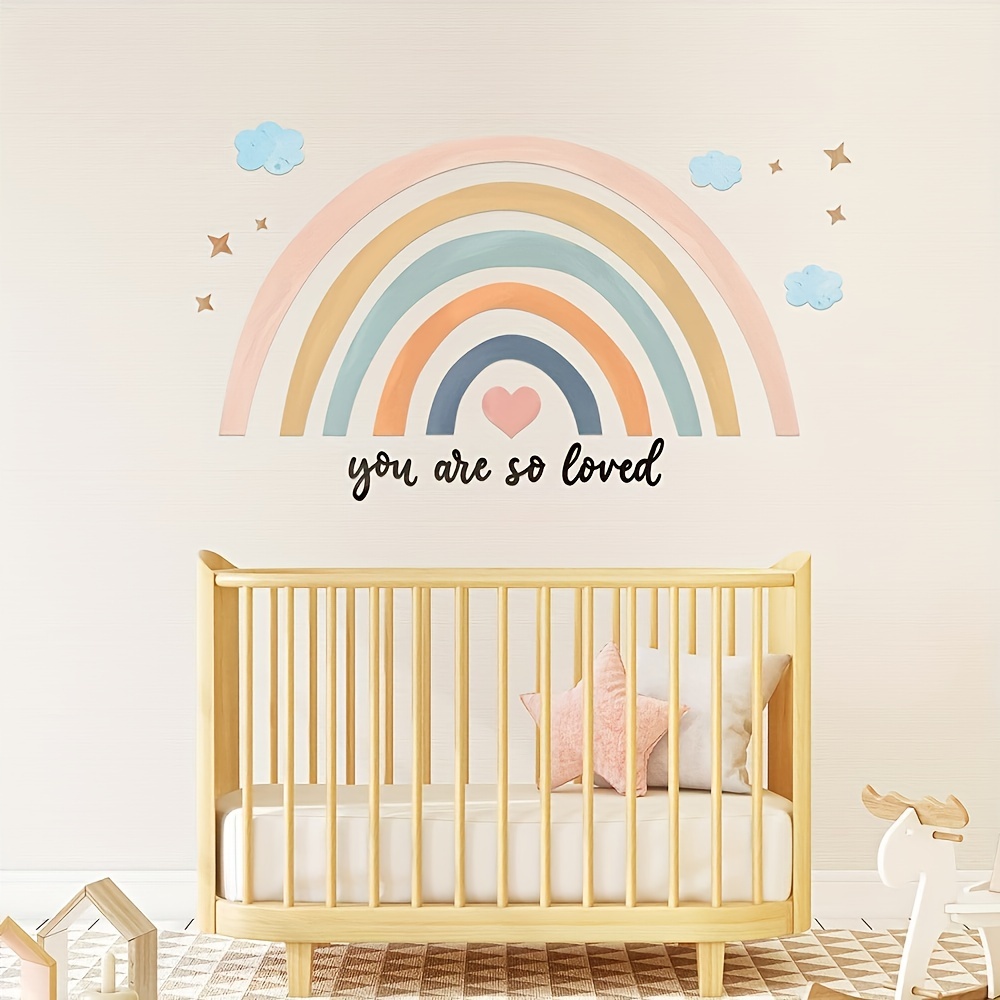 82Pcs Boho Rainbow Wall Decor Stickers Small Rainbow Wall Decal Watercolor  Rainbow Heart Sun Star Wall Stickers for Girls Boys Baby Bedroom Nursery  Wall Decor