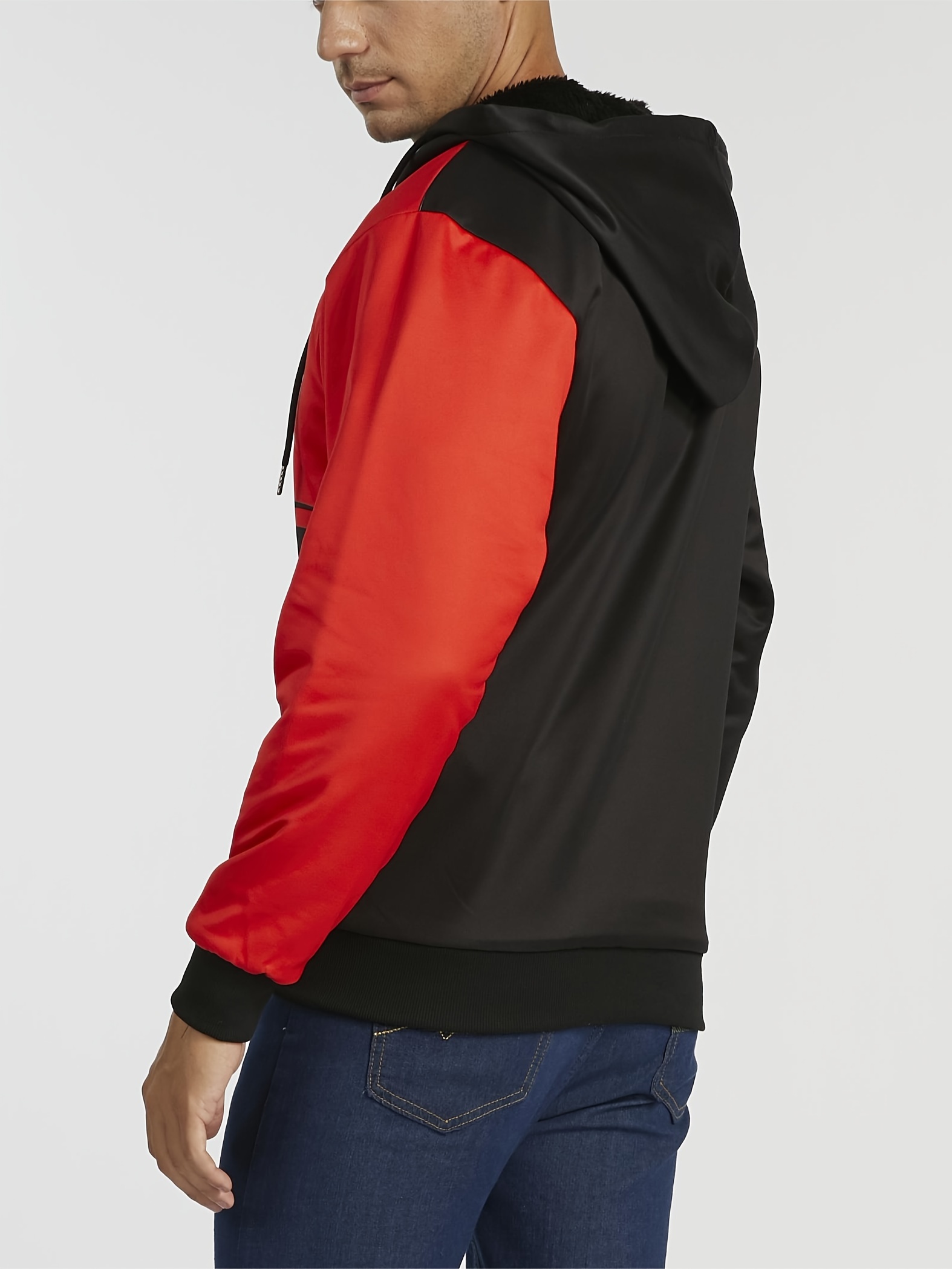 Men's Geometric Print Hooded Jacket Casual Warm Fleece Zip - Temu